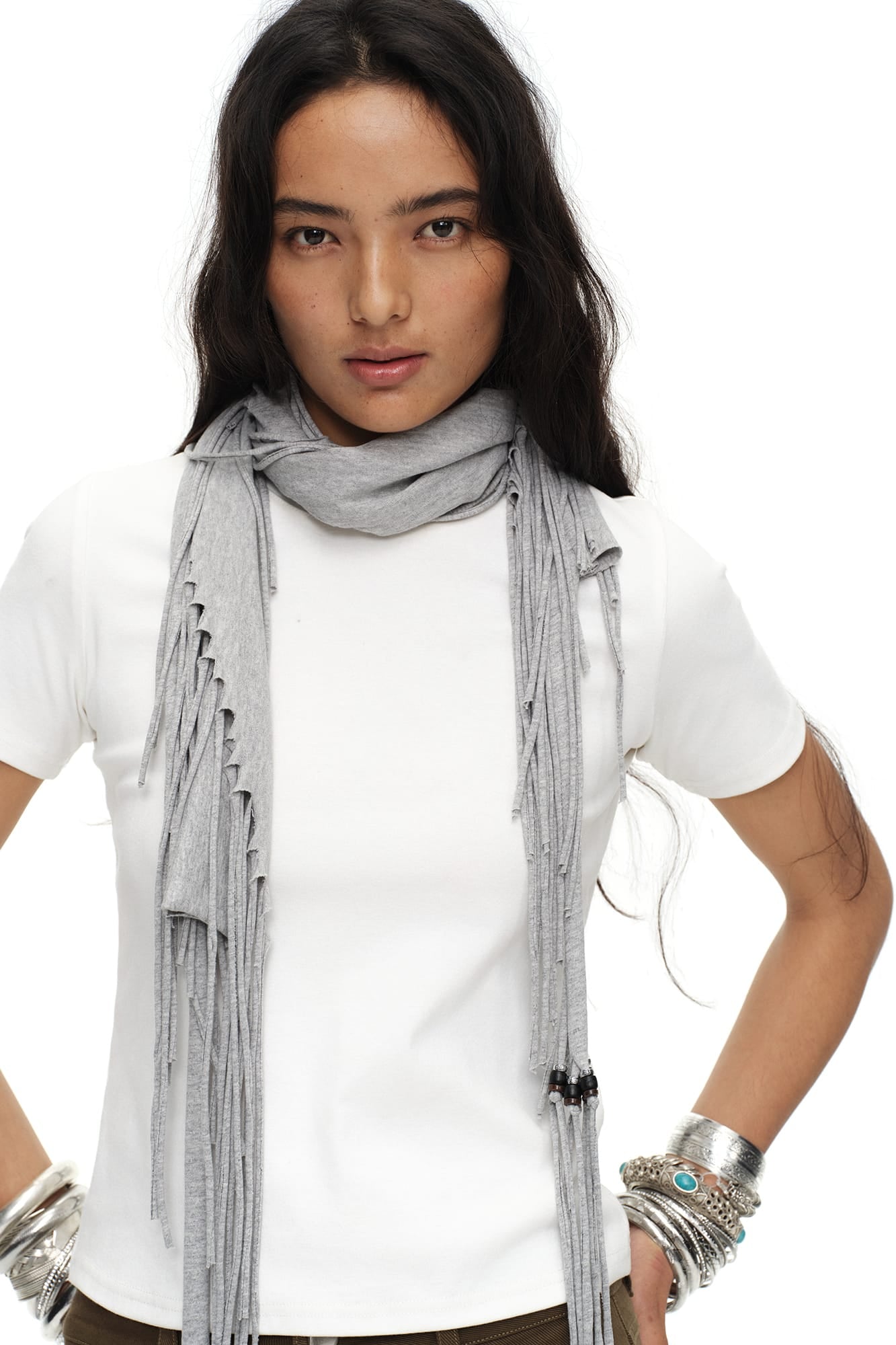 OINIMI Draped Beaded Fringe Multiway Scarf