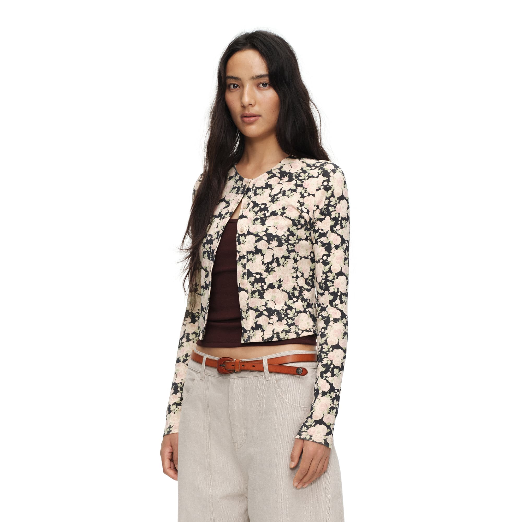 OINIMI Full-Print Floral Henley Cardigan