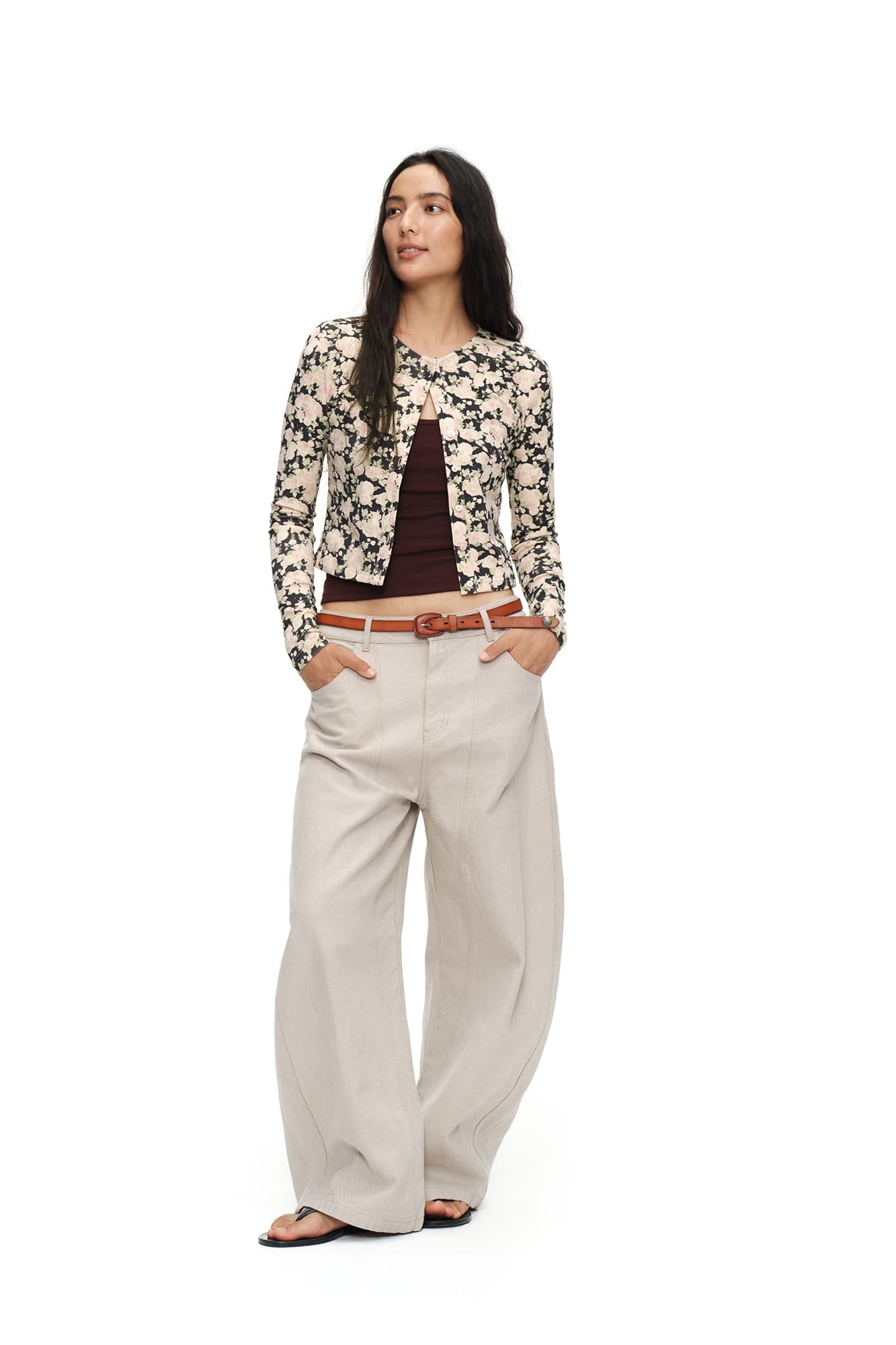 OINIMI Full-Print Floral Henley Cardigan