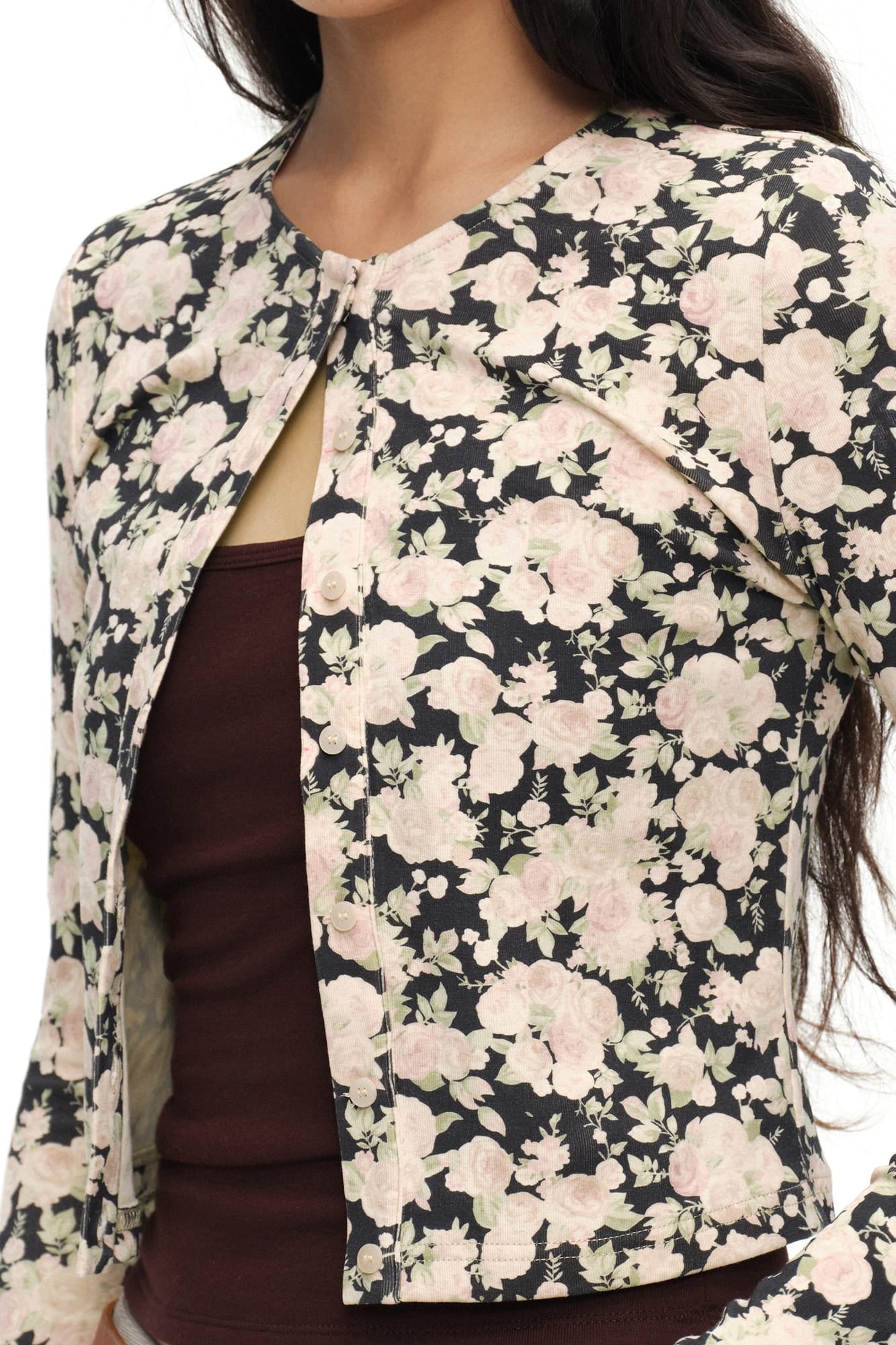OINIMI Full-Print Floral Henley Cardigan