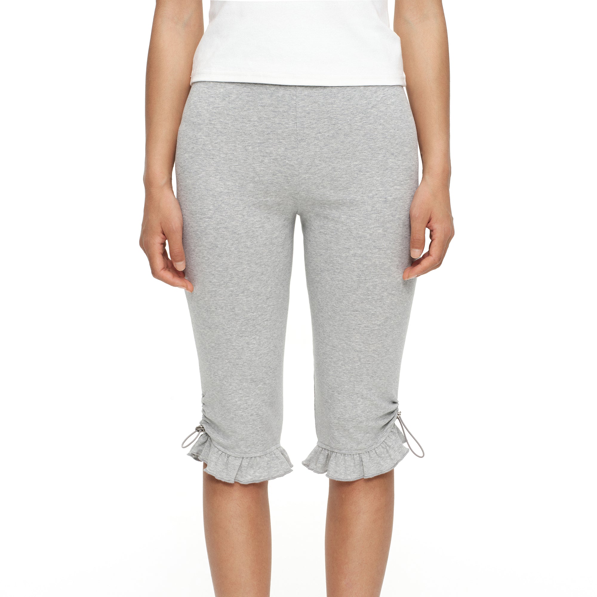 OINIMI Drawstring Ruffle Hem Capri Leggings