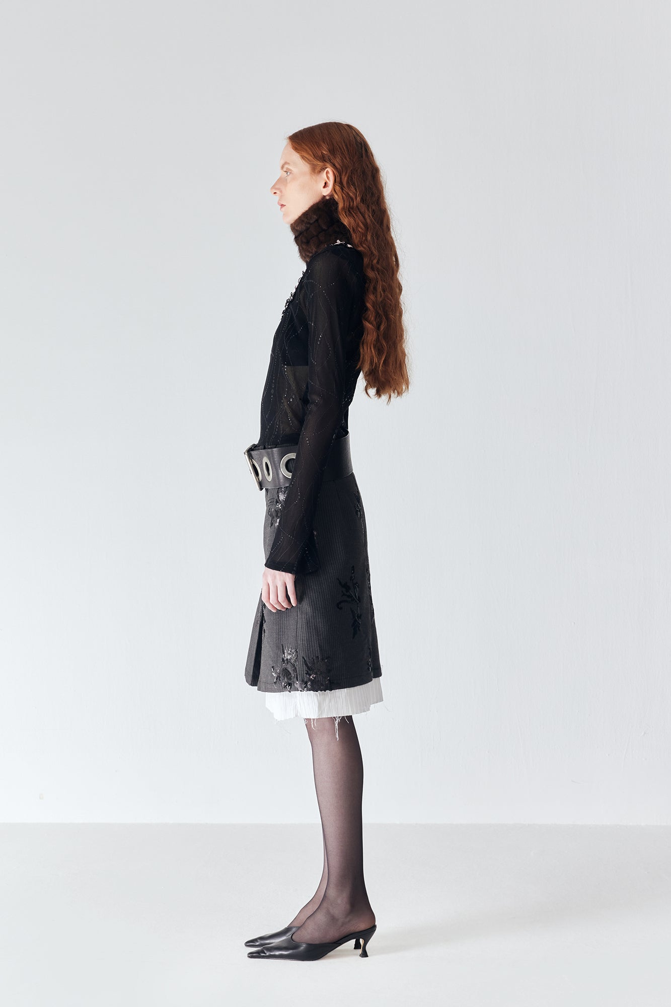 JIUWU PARK Contrast Bow-Trim Mesh Long-Sleeve Tee