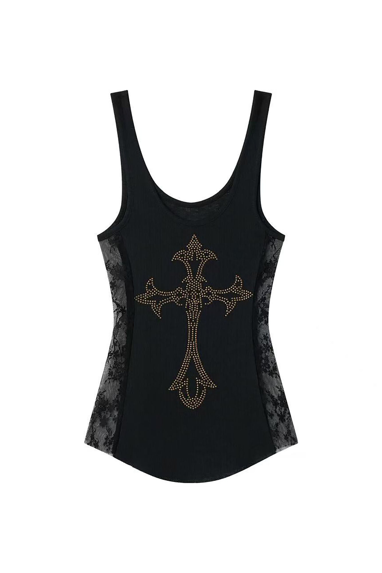 NONAME SPACE Diamond Cross Lace Panel Tank Top