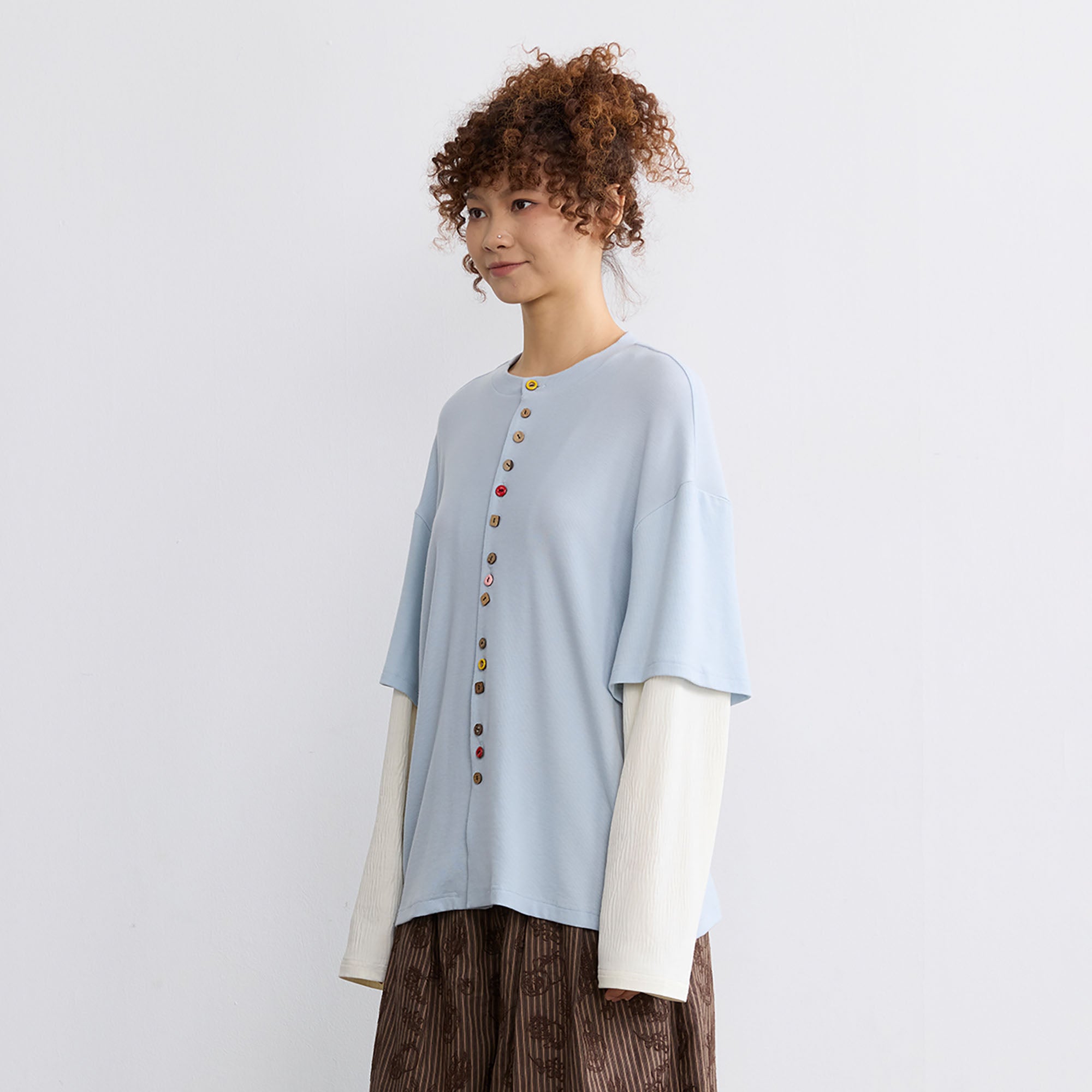 NOESE Layered Mixed-Button Long-Sleeve Tee