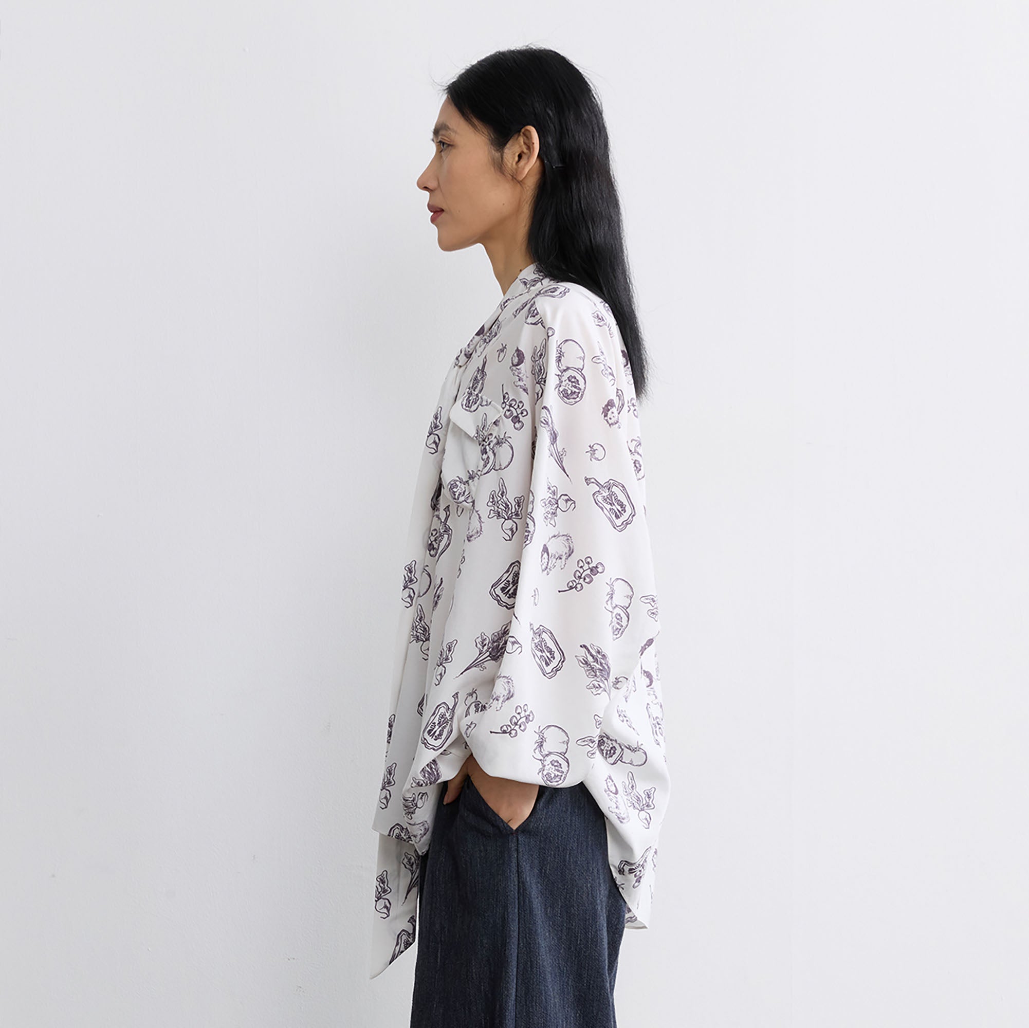 NOESE Botanical Full-Print Tie-Neck Blouse