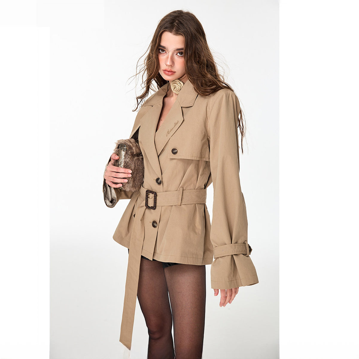 HIIMDAI Double-Breasted Oversized Long Trench Coat — square · side