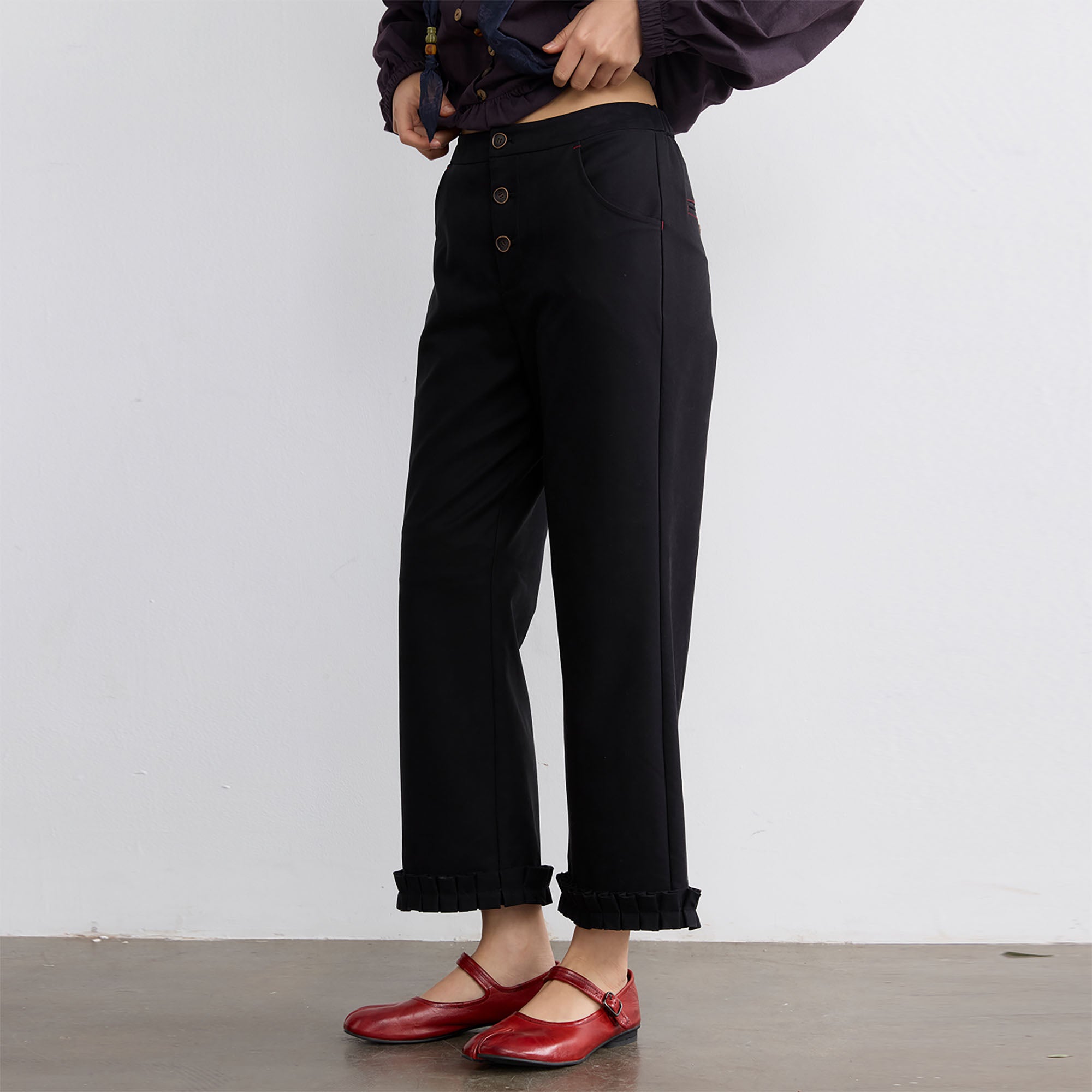 NOESE Dark Plaid Sash-Tie Pants