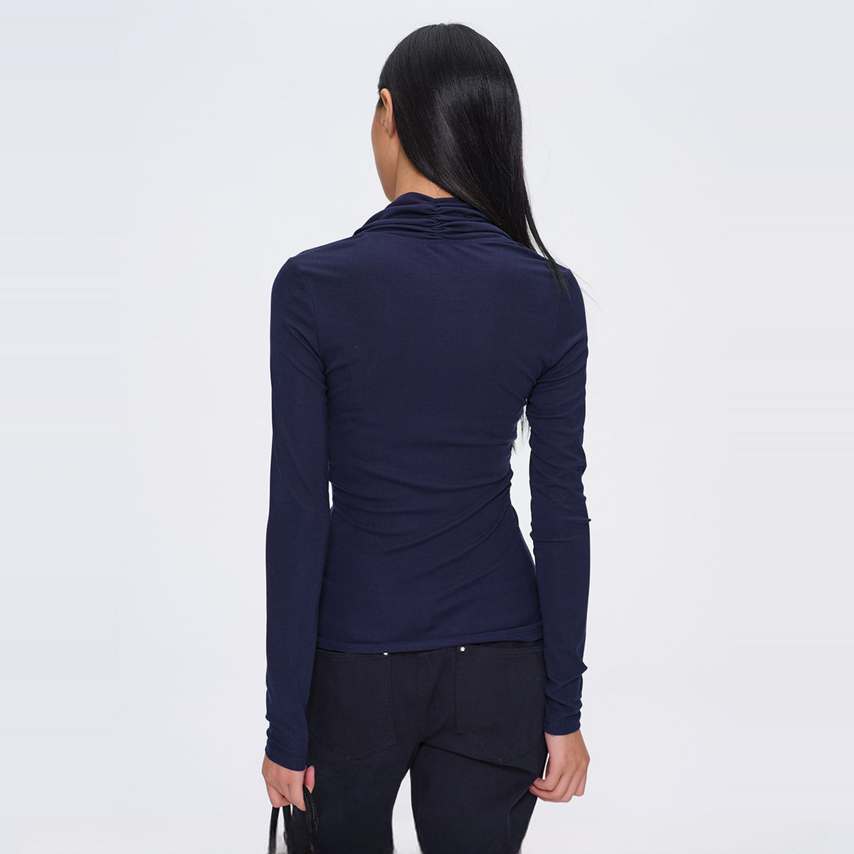 DOTYEARS Asymmetrical V-Neck Slim Long-Sleeve Tee — square · back