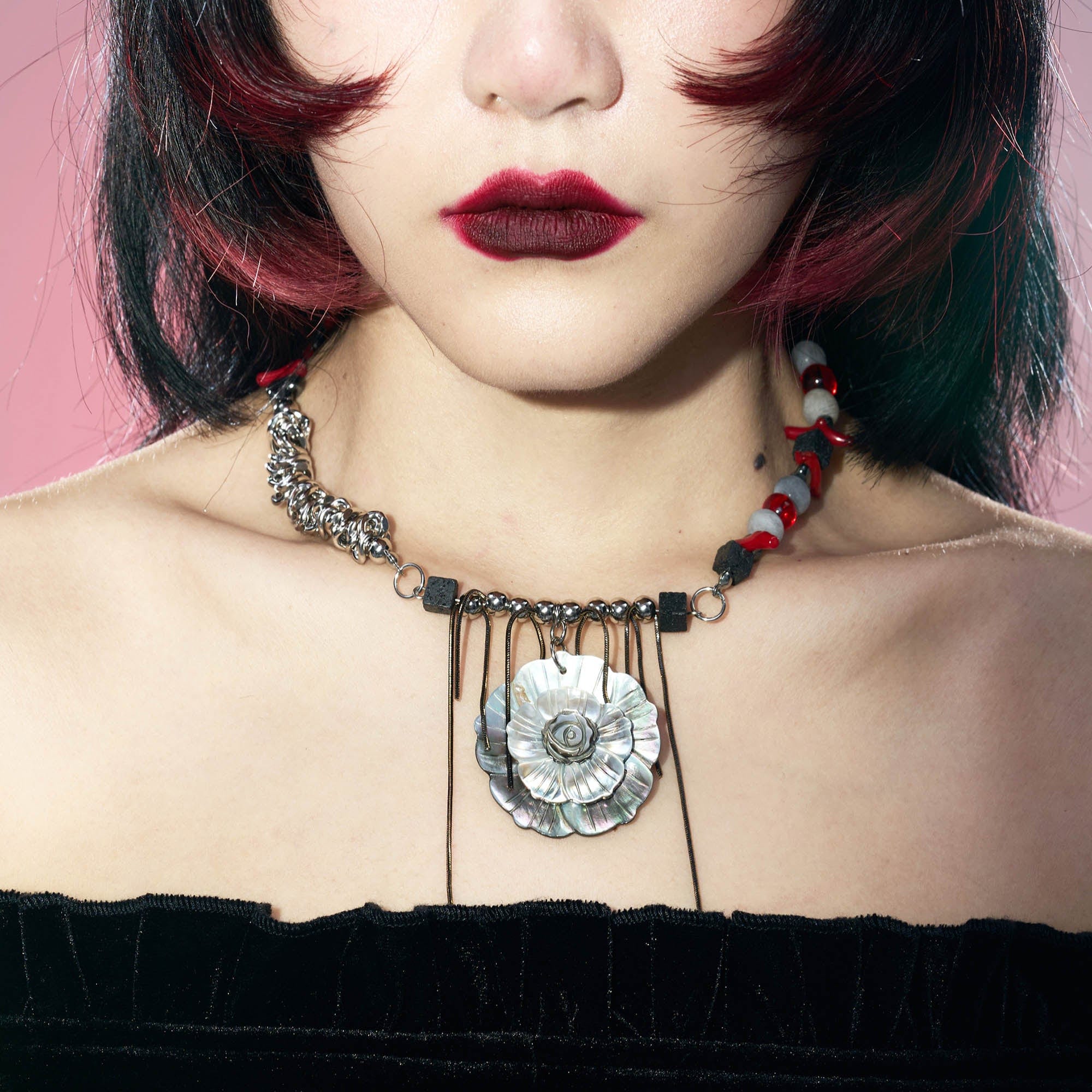 ILLUSORY Flower of Thorns Beaded Necklace, premium urban and streetwear designers apparel on PROJECTISR.com, ILLUSORY