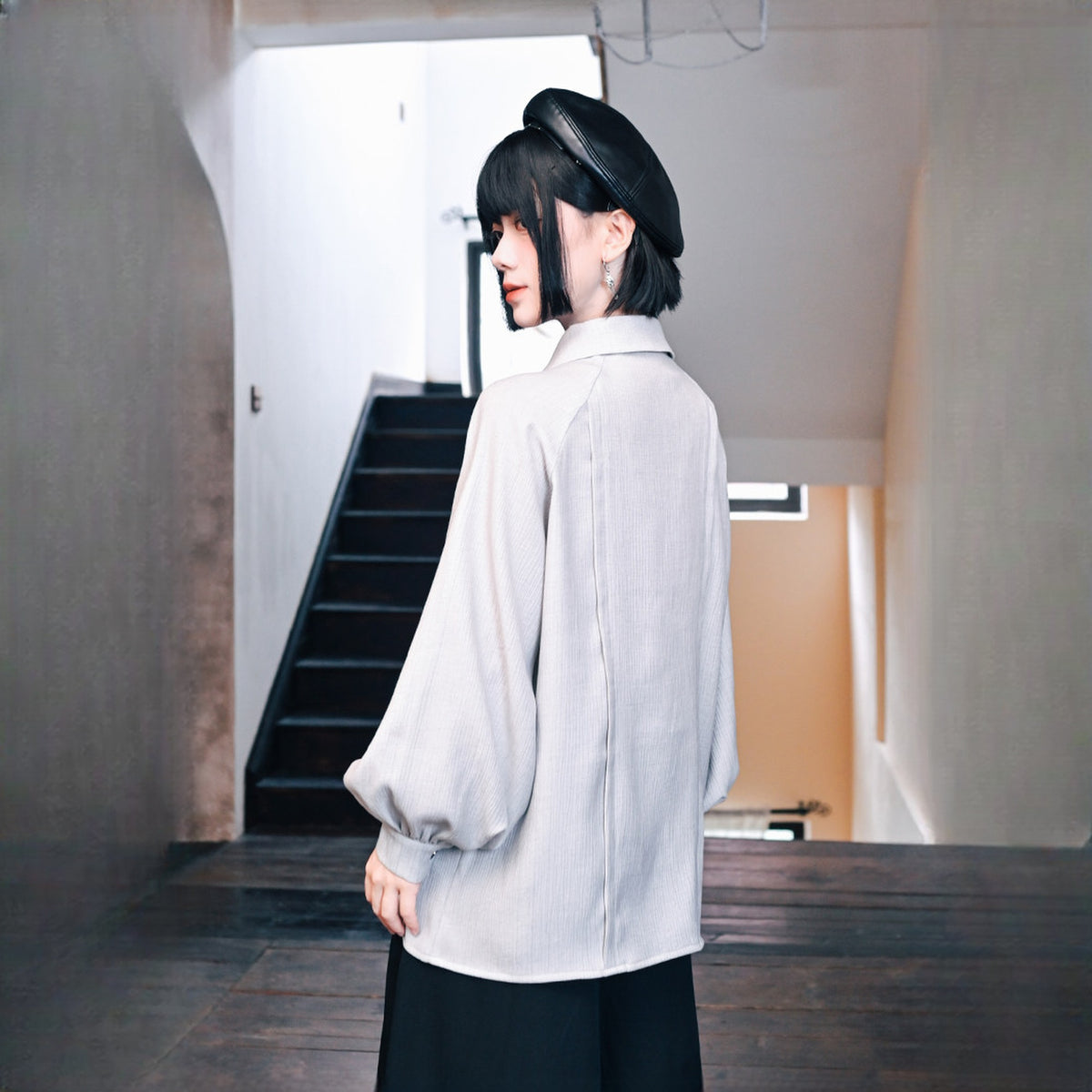 GUGUAI Retro Embroidered Lantern-Sleeve Shirt — square · back · C226 Embroidered Long Sleeve Shirt