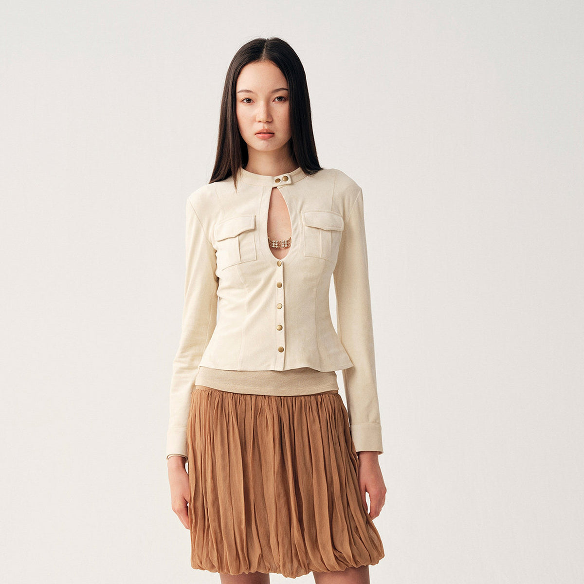 DOTYEARS Irregular Suede Long-Sleeve Shirt — square · front · Off White