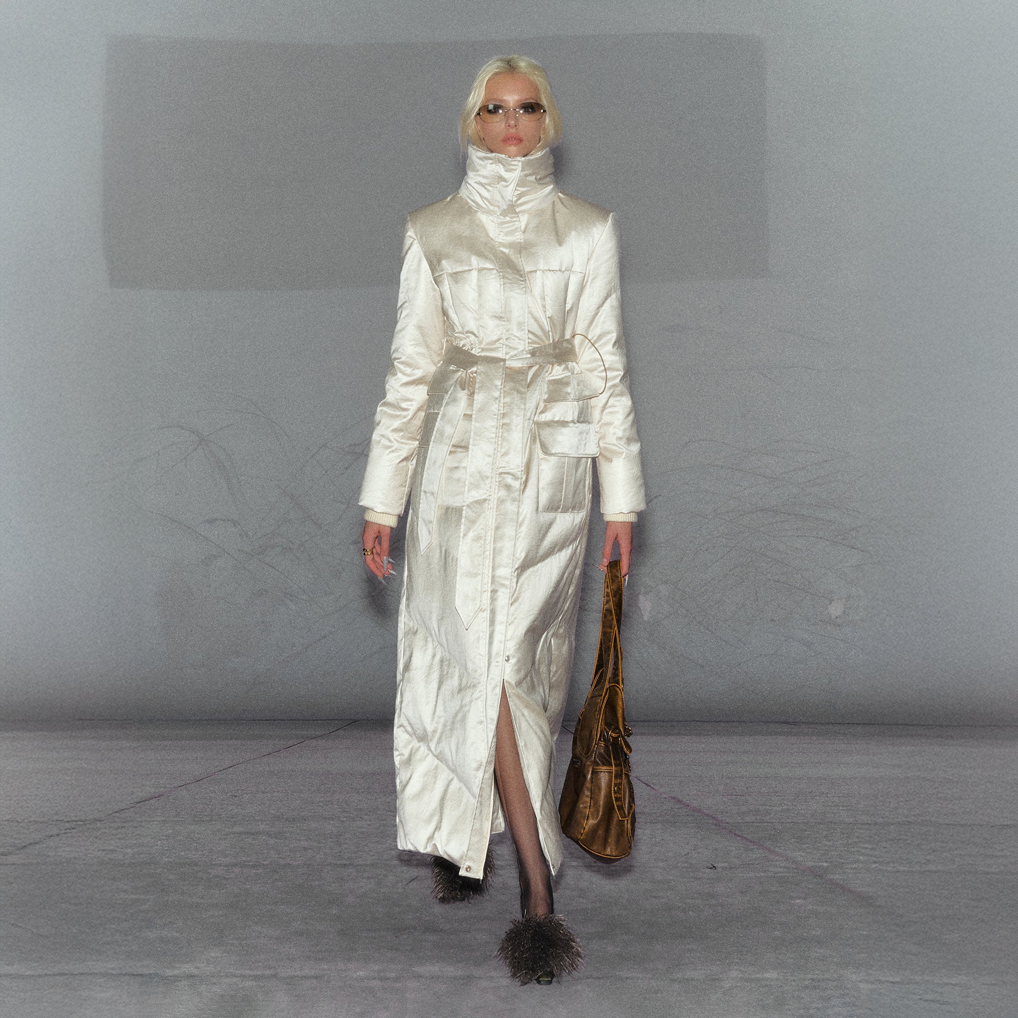 THE NEVERMORE Belted Quilted Shiny Longline Puffer Coat