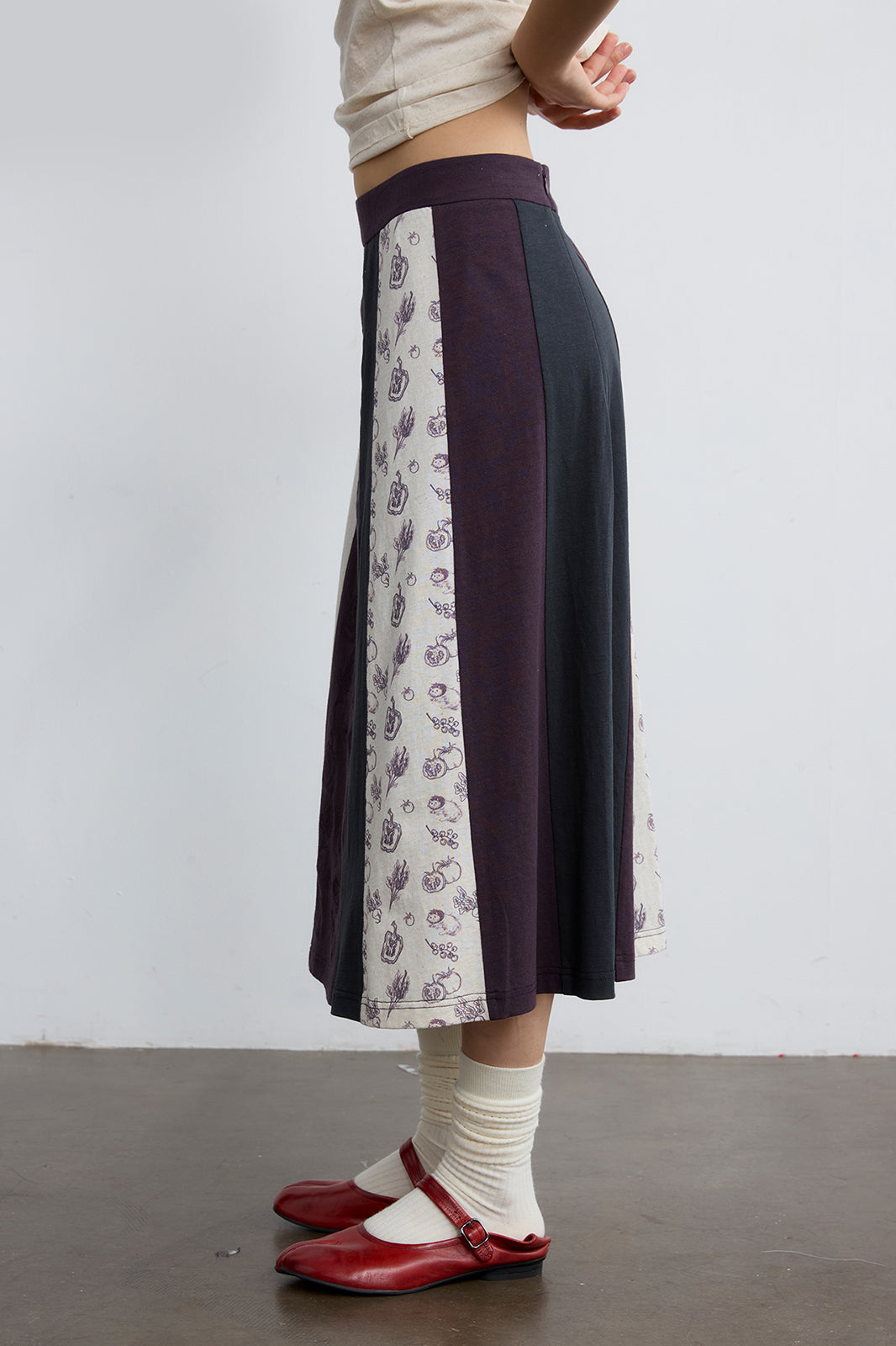 NOESE Spliced Botanical Graphic Midi Skirt
