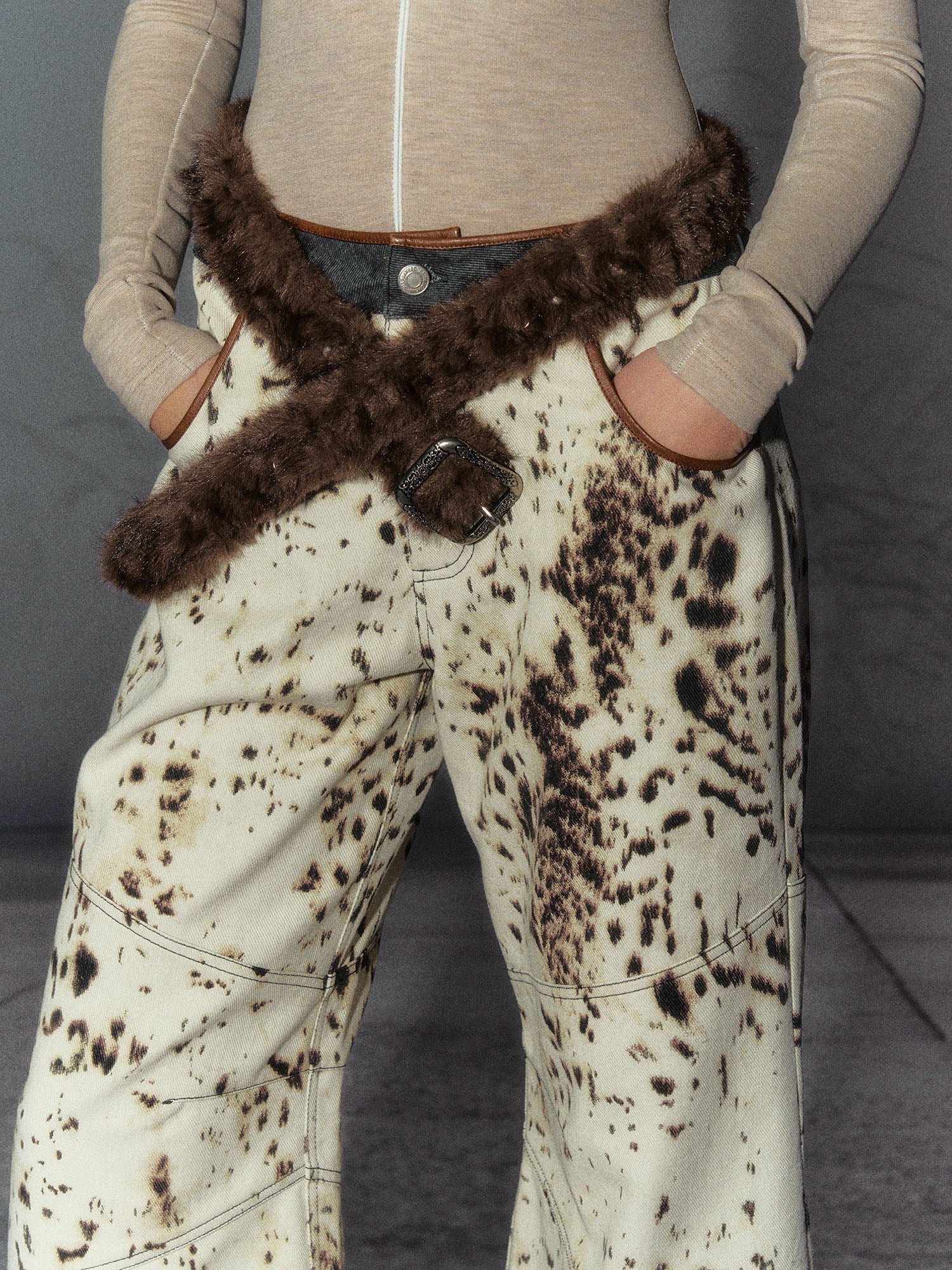 THE NEVERMORE Leopard Full-Print Panel Wide-Leg Pants