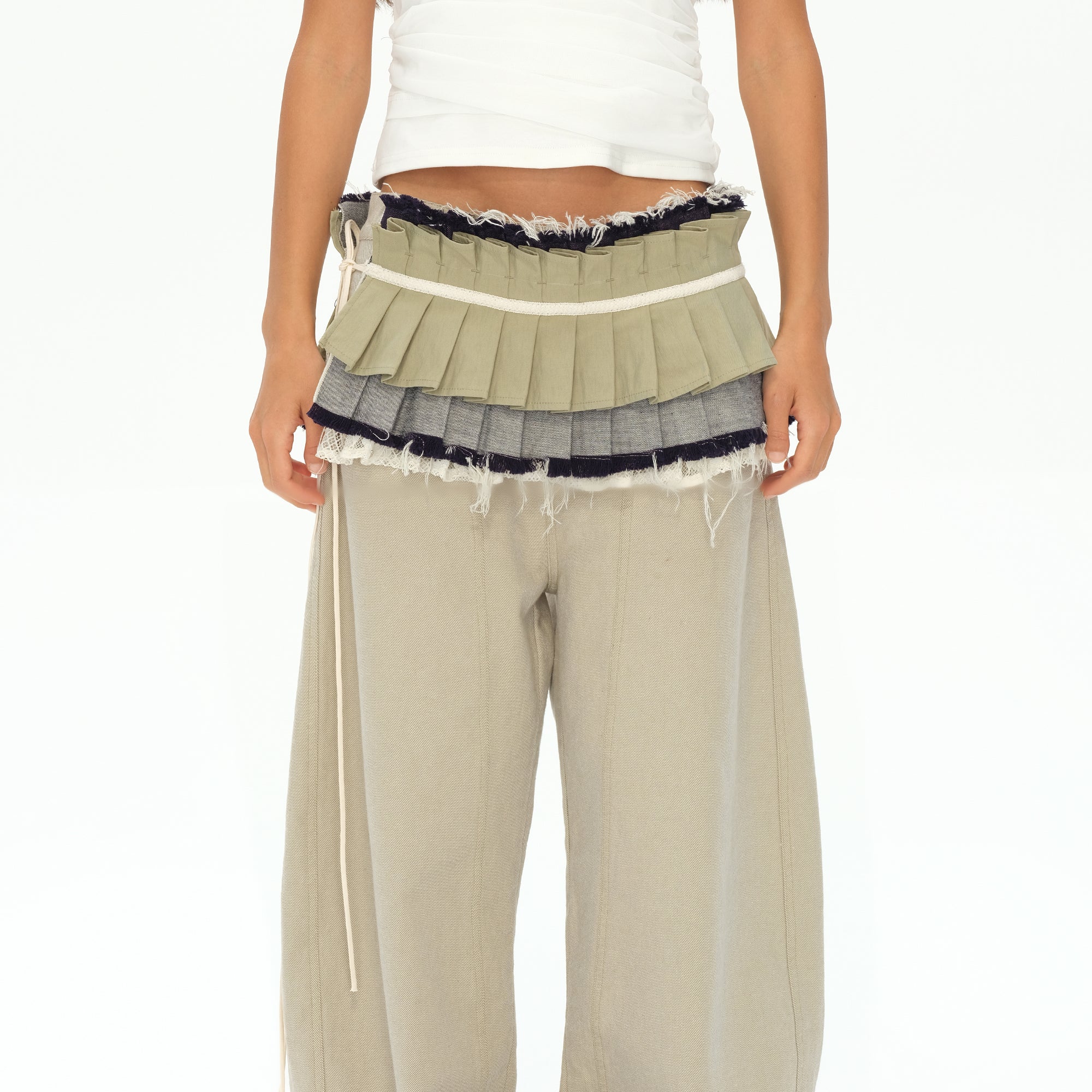 OINIMI Layered Pleated Raw Edge Waist Belt