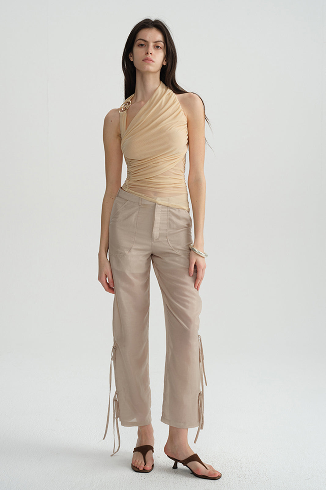 DOTYEARS Spiral Hardware Ruched One-Shoulder Top