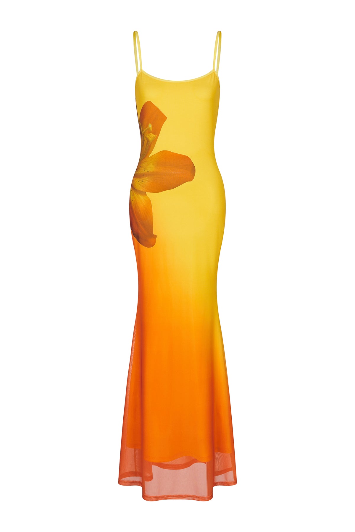 HIIMDAI Floral Gradient Ruched Mermaid Dress