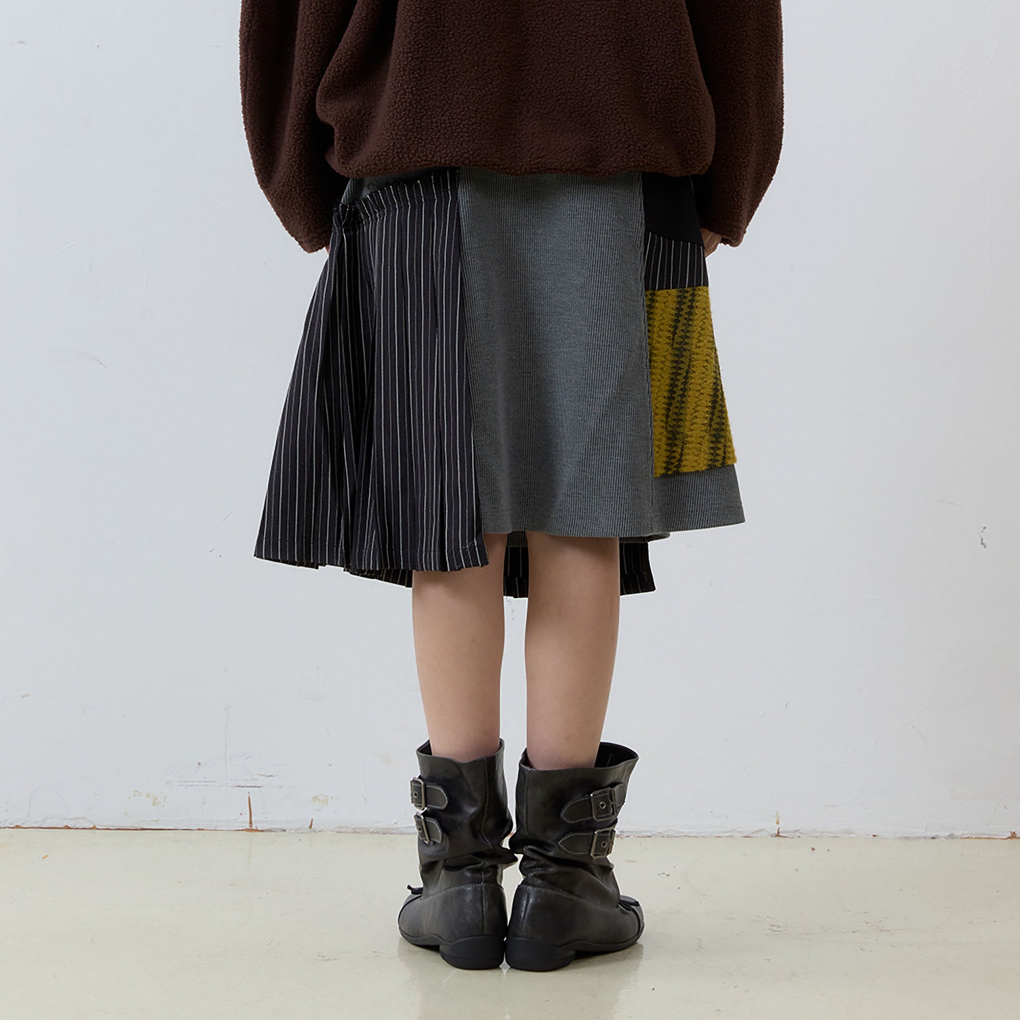 NOESE Asymmetrical Contrast Patchwork Skirt