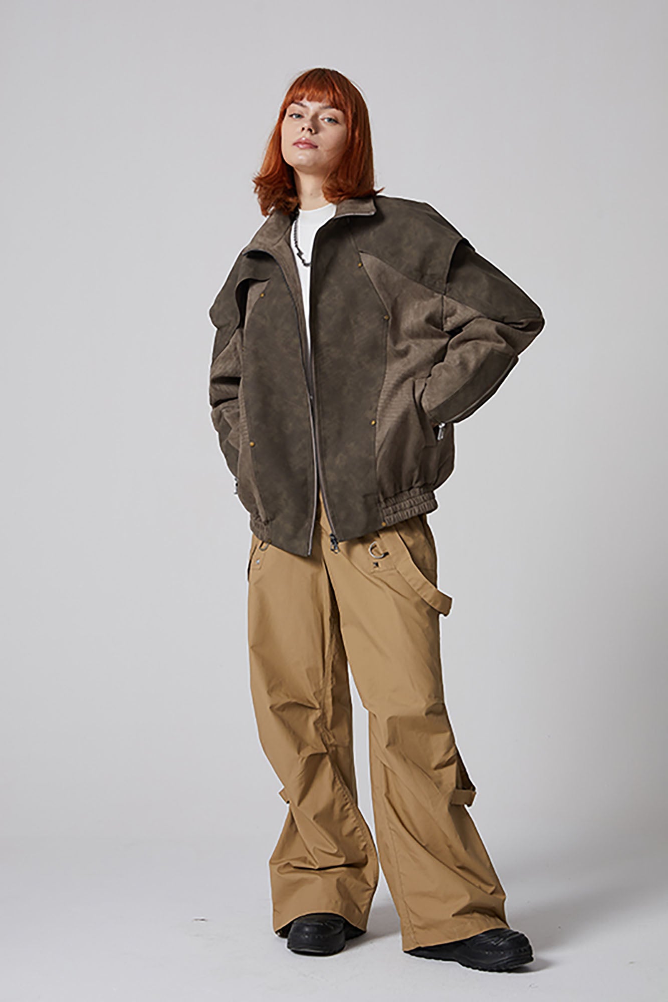 ERROR CODE ROBOT Armored Layered PU & Suede Panel Jacket