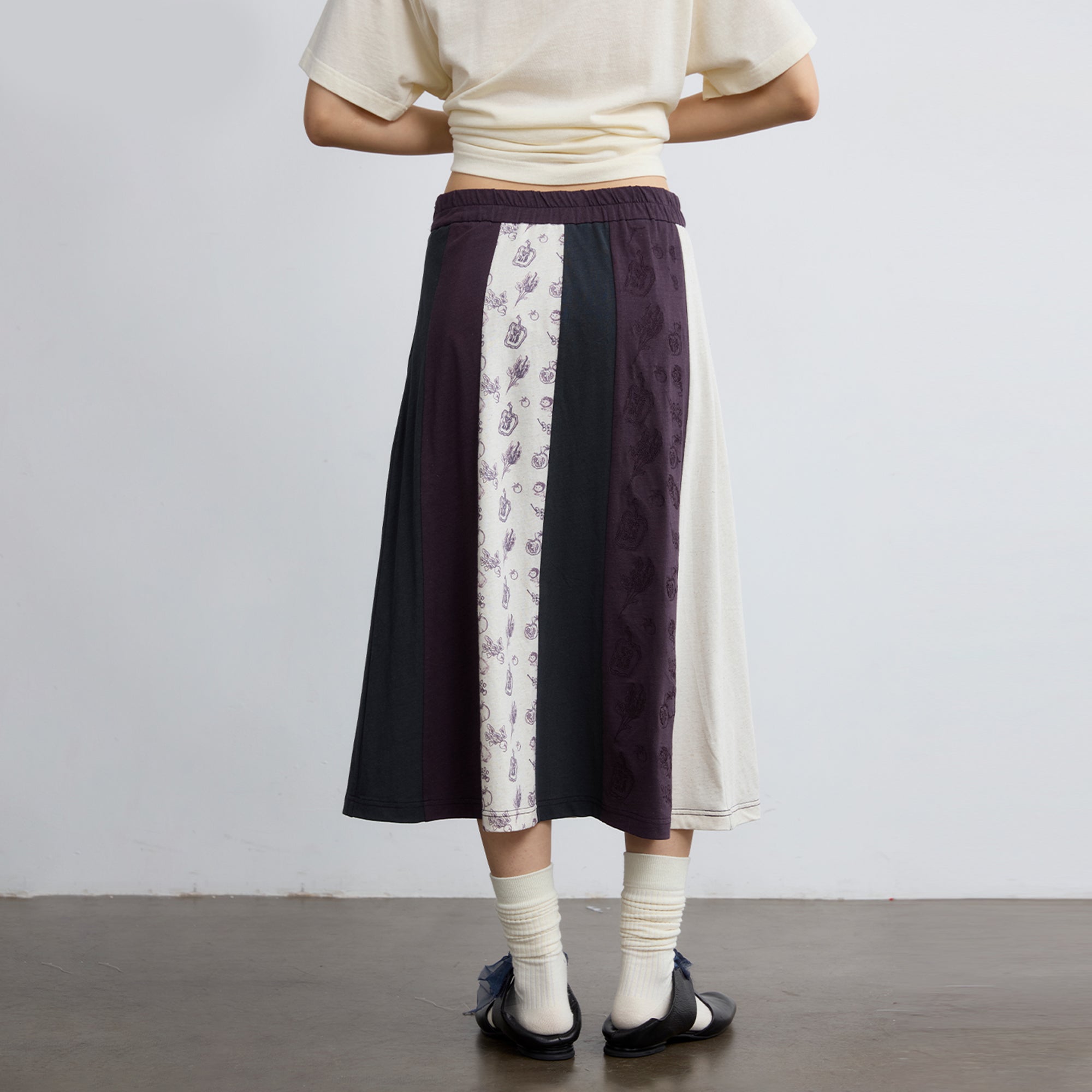 NOESE Spliced Botanical Graphic Midi Skirt