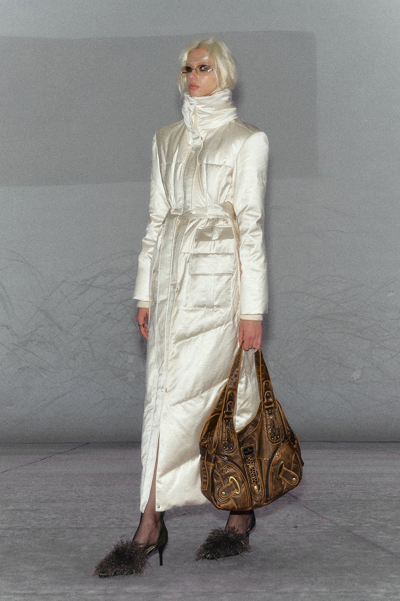 THE NEVERMORE Belted Quilted Shiny Longline Puffer Coat