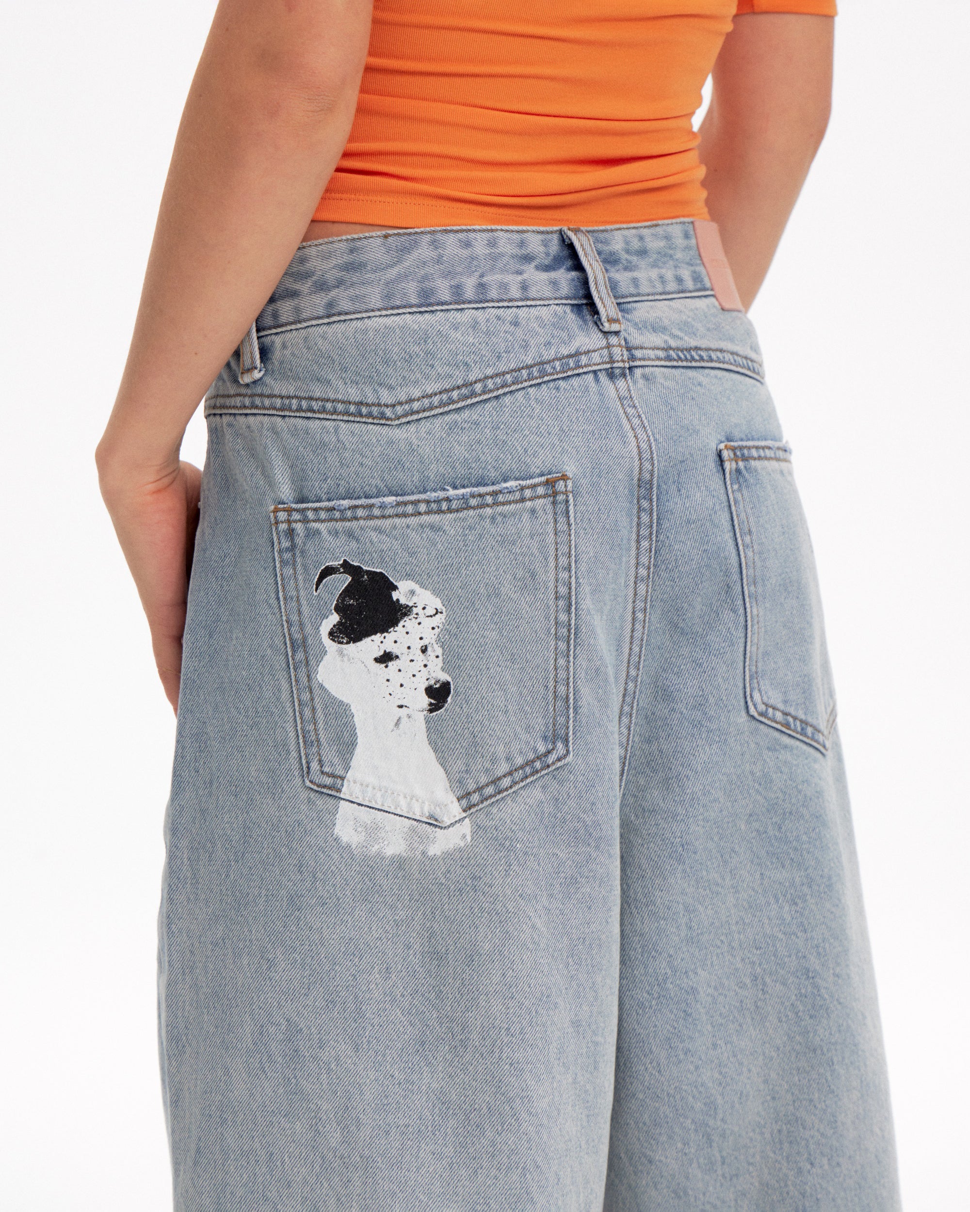 10AMSOTIIIIIIRED Retro Dog Graphic Washed Denim Shorts