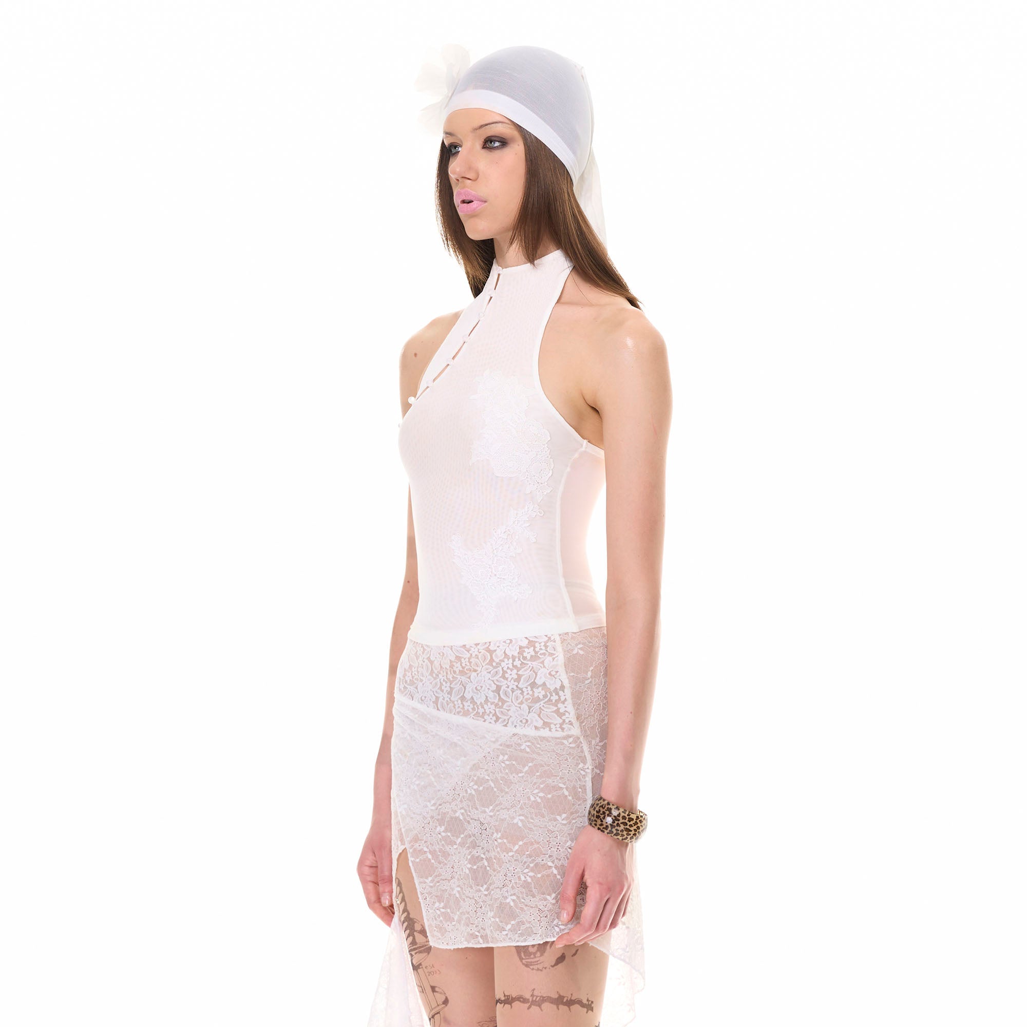 NEVER OFFEND L ANGEL Jacquard Cut-Out Halter Knit Top
