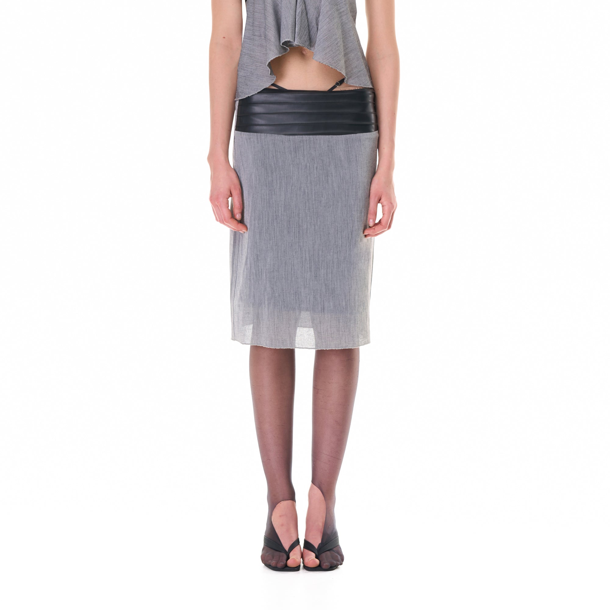 NEVER OFFEND L ANGEL Pleated Strapless Top And Sheer Midi Skirt Set