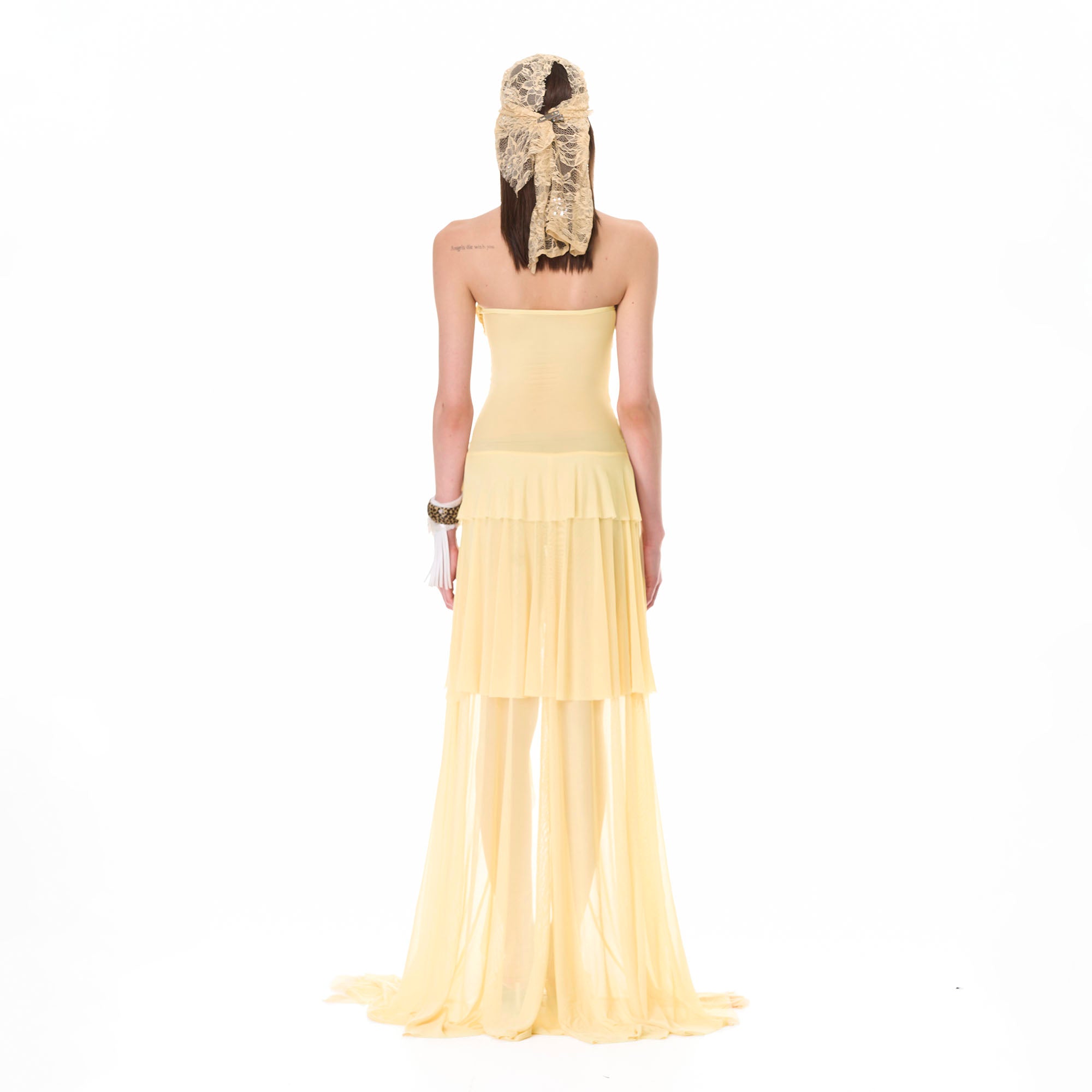 NEVER OFFEND L ANGEL Cross-Halter Sheer Corset Maxi Dress