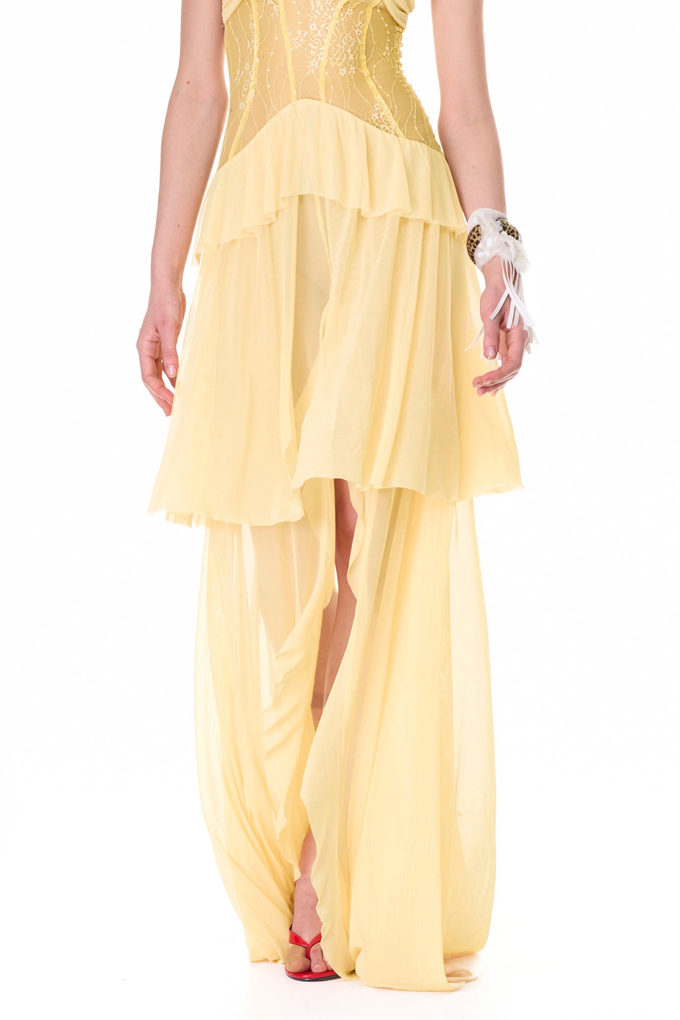 NEVER OFFEND L ANGEL Cross-Halter Sheer Corset Maxi Dress