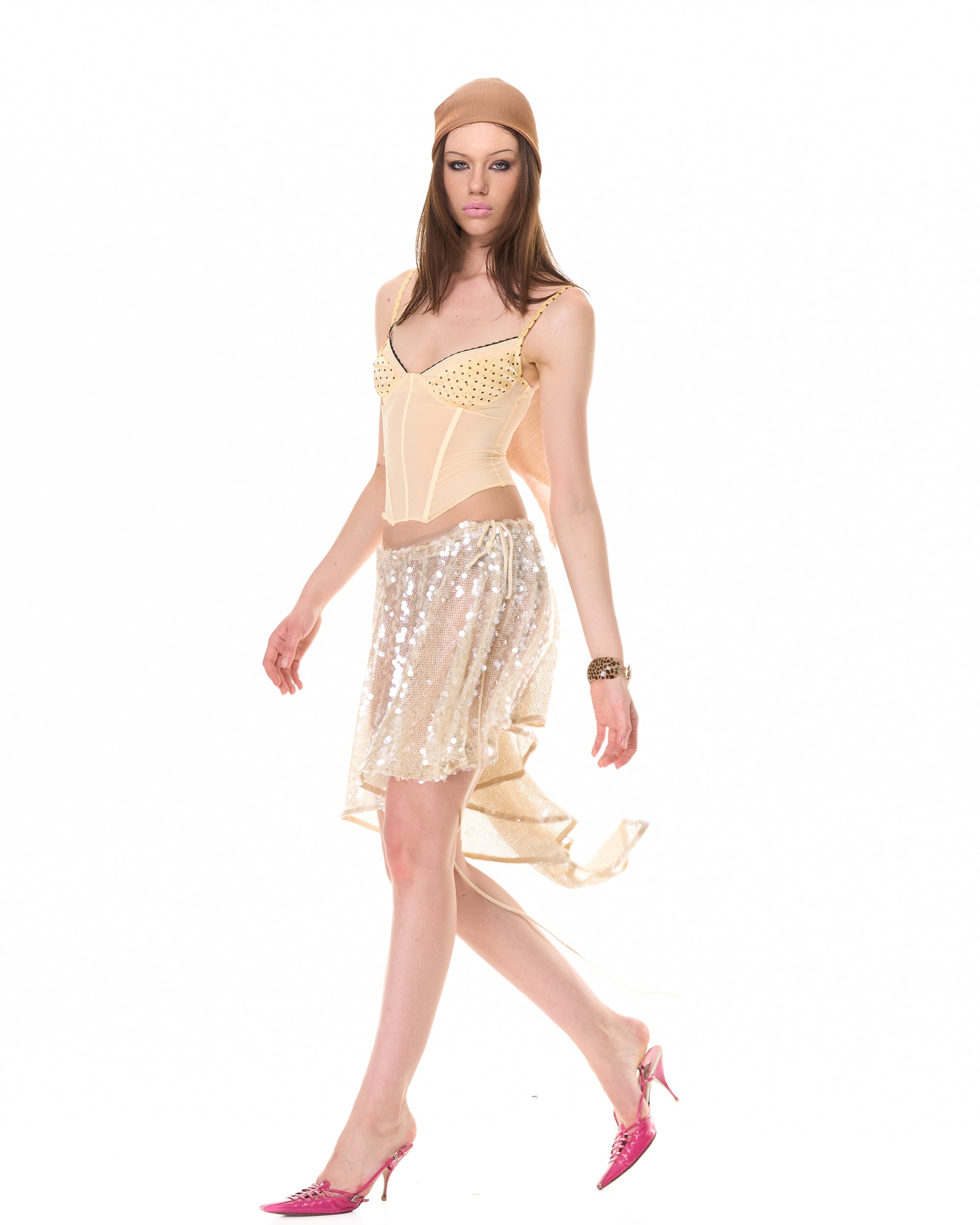 NEVER OFFEND L ANGEL Asymmetrical Sequin Mesh Cape Top