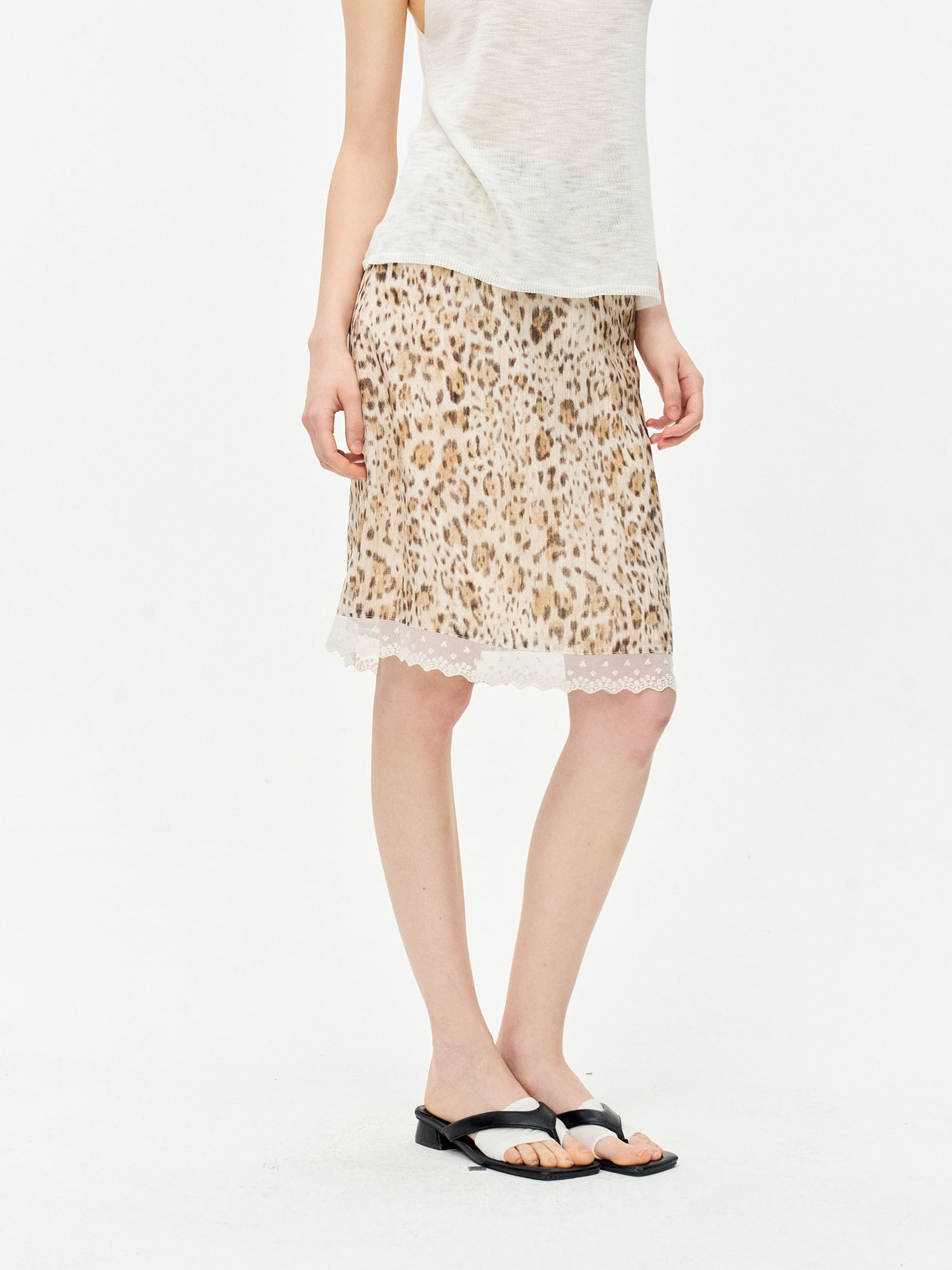 LEONSENSE Leopard Lace-Trim Mini Skirt