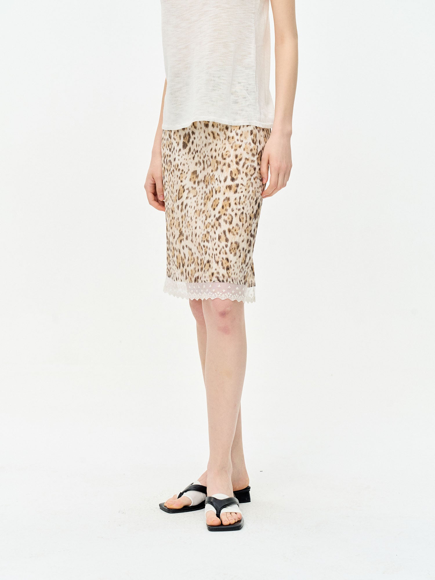 LEONSENSE Leopard Lace-Trim Mini Skirt