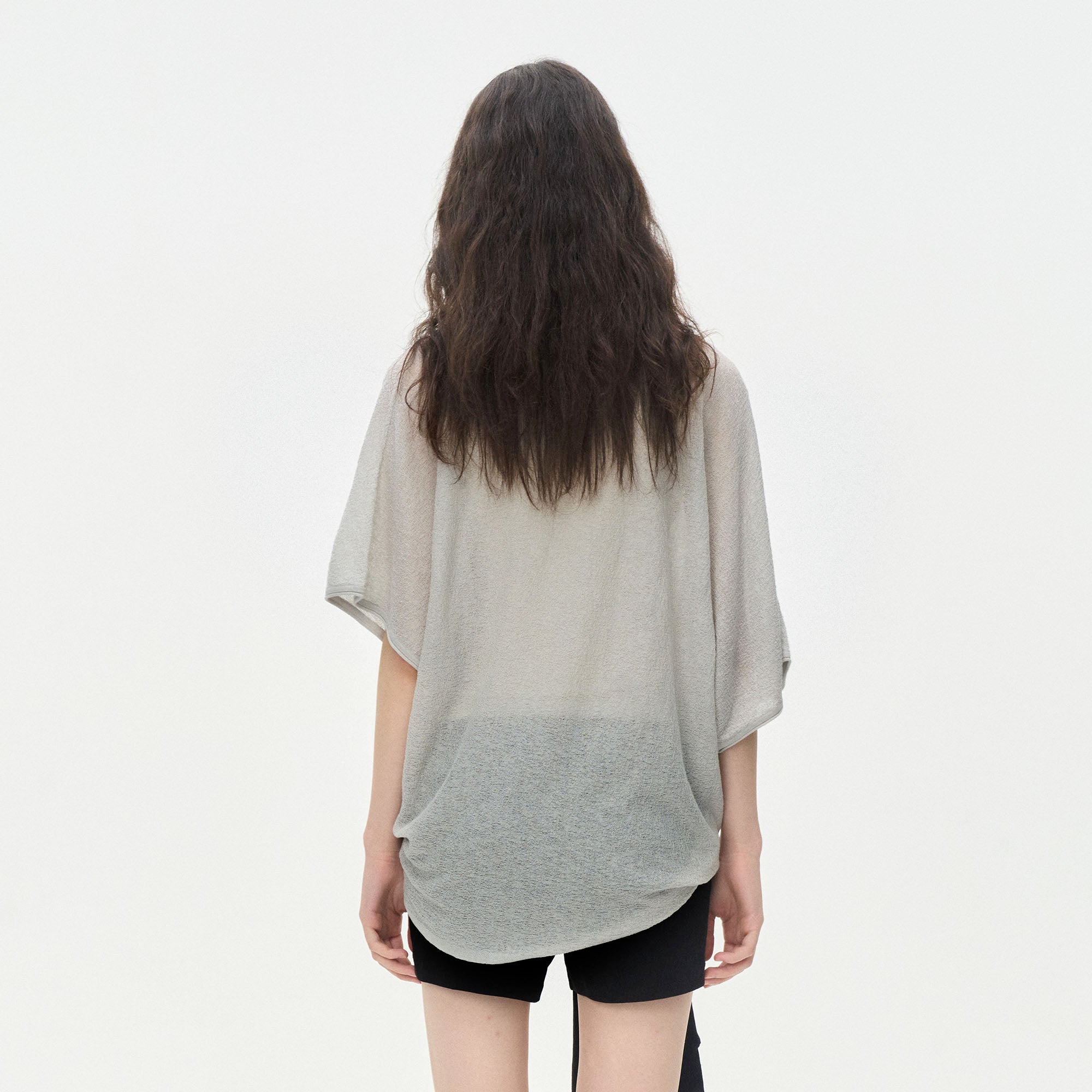 LEONSENSE Sheer Draped Batwing Knit Top