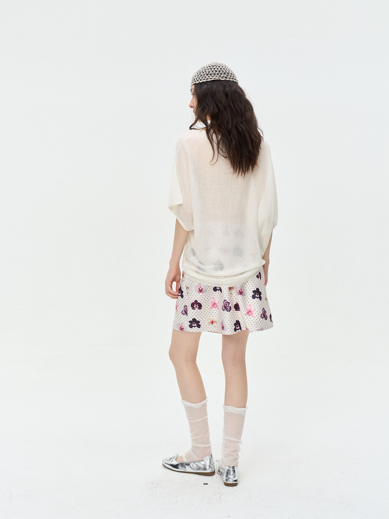 LEONSENSE Sheer Draped Batwing Knit Top