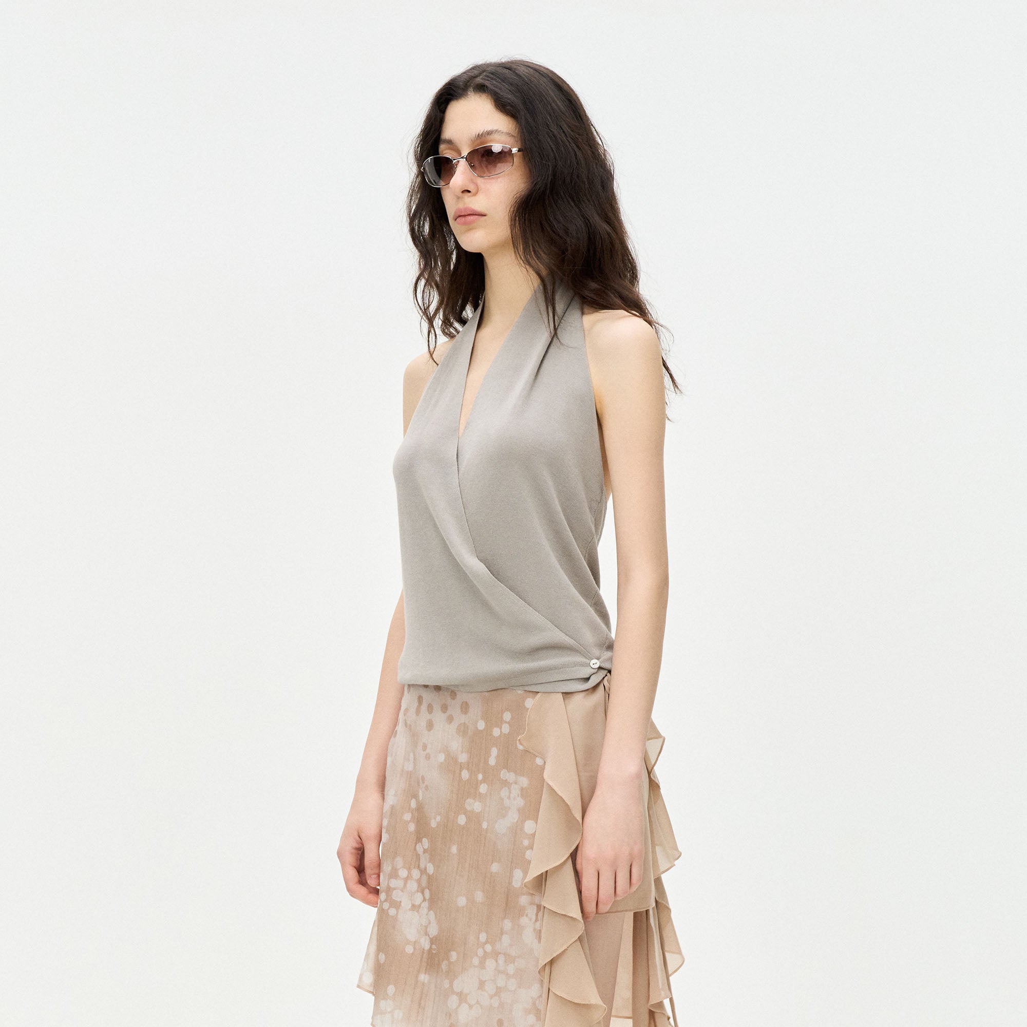 LEONSENSE Backless Draped Halter Top