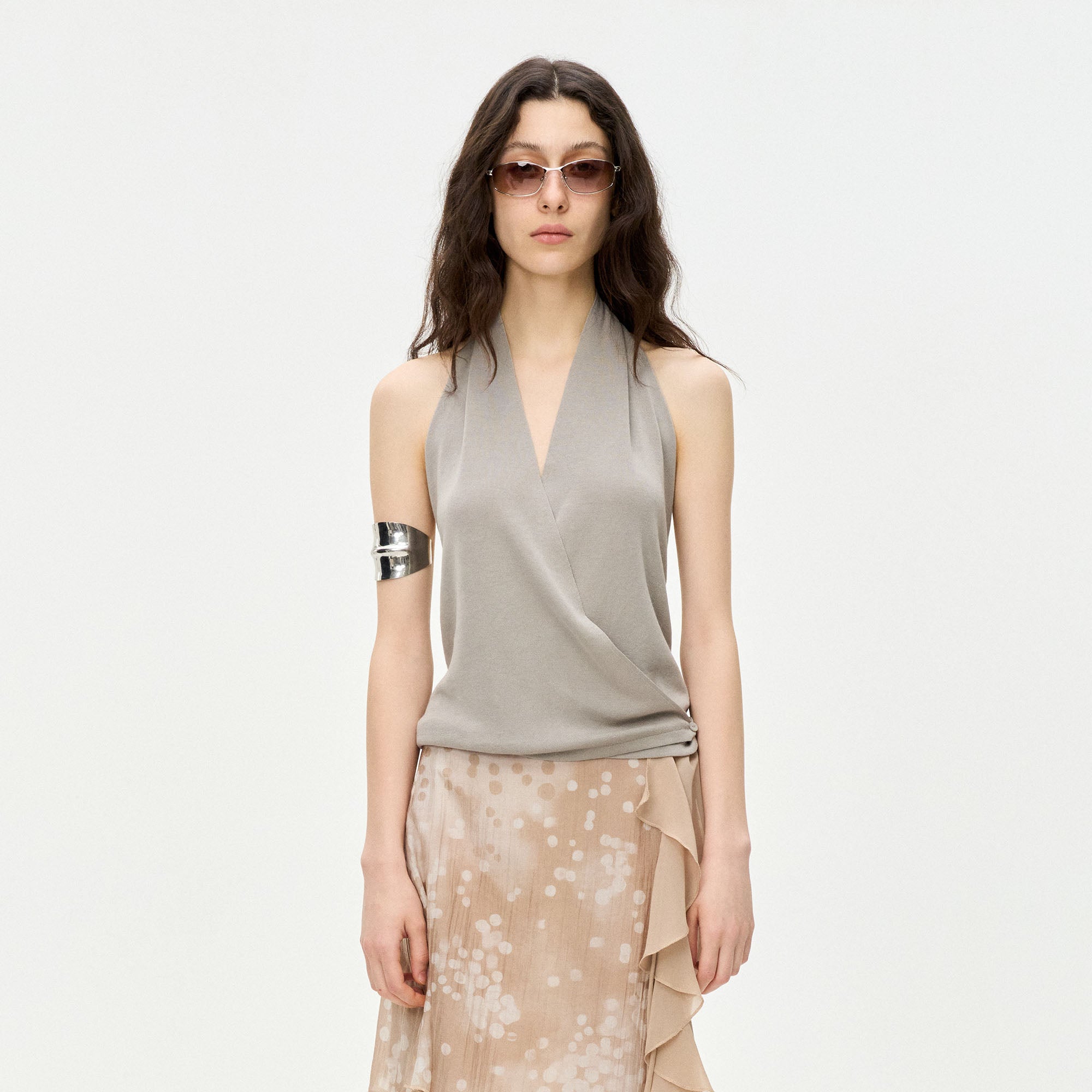 LEONSENSE Backless Draped Halter Top