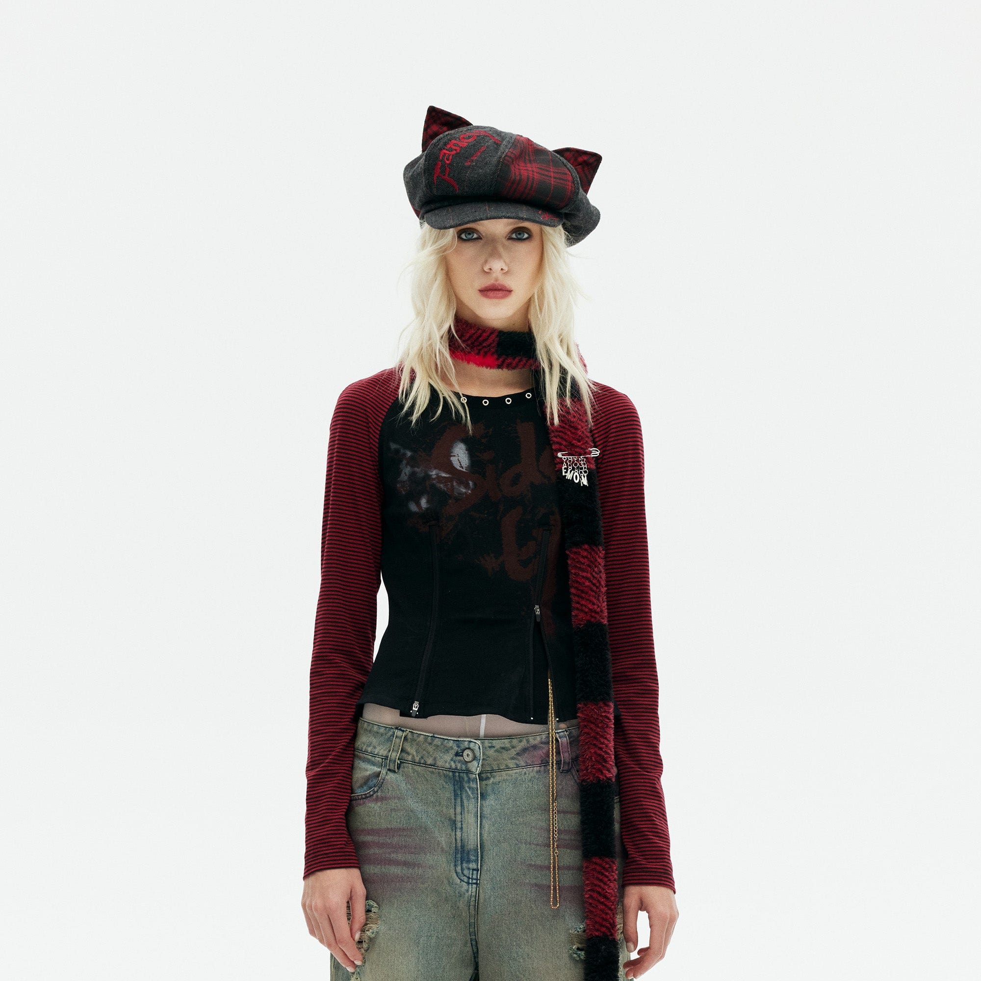 EMOHA Plaid Panel Kitty Newsboy Hat