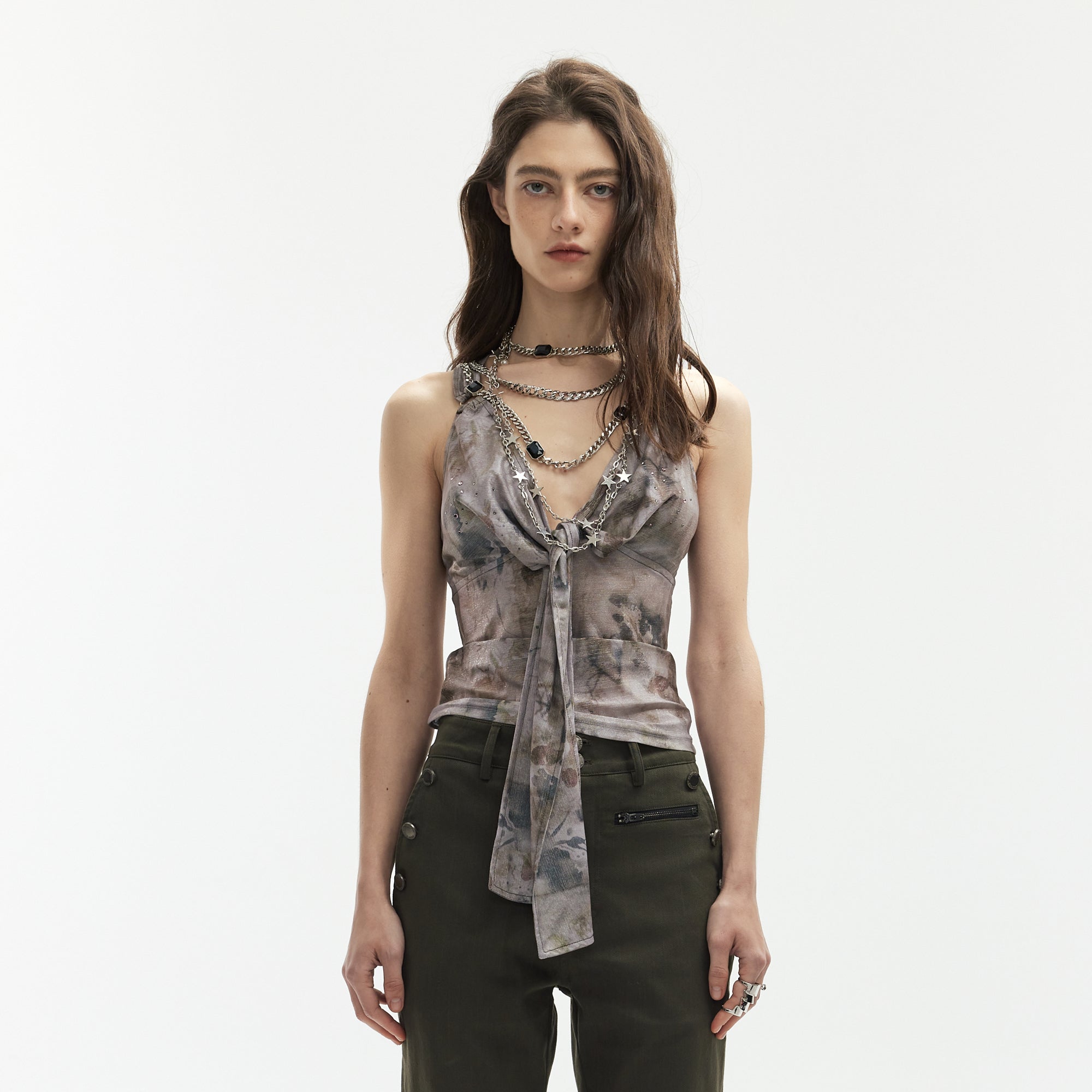 JIUWU PARK Tie-Dye Ring Halter Cami