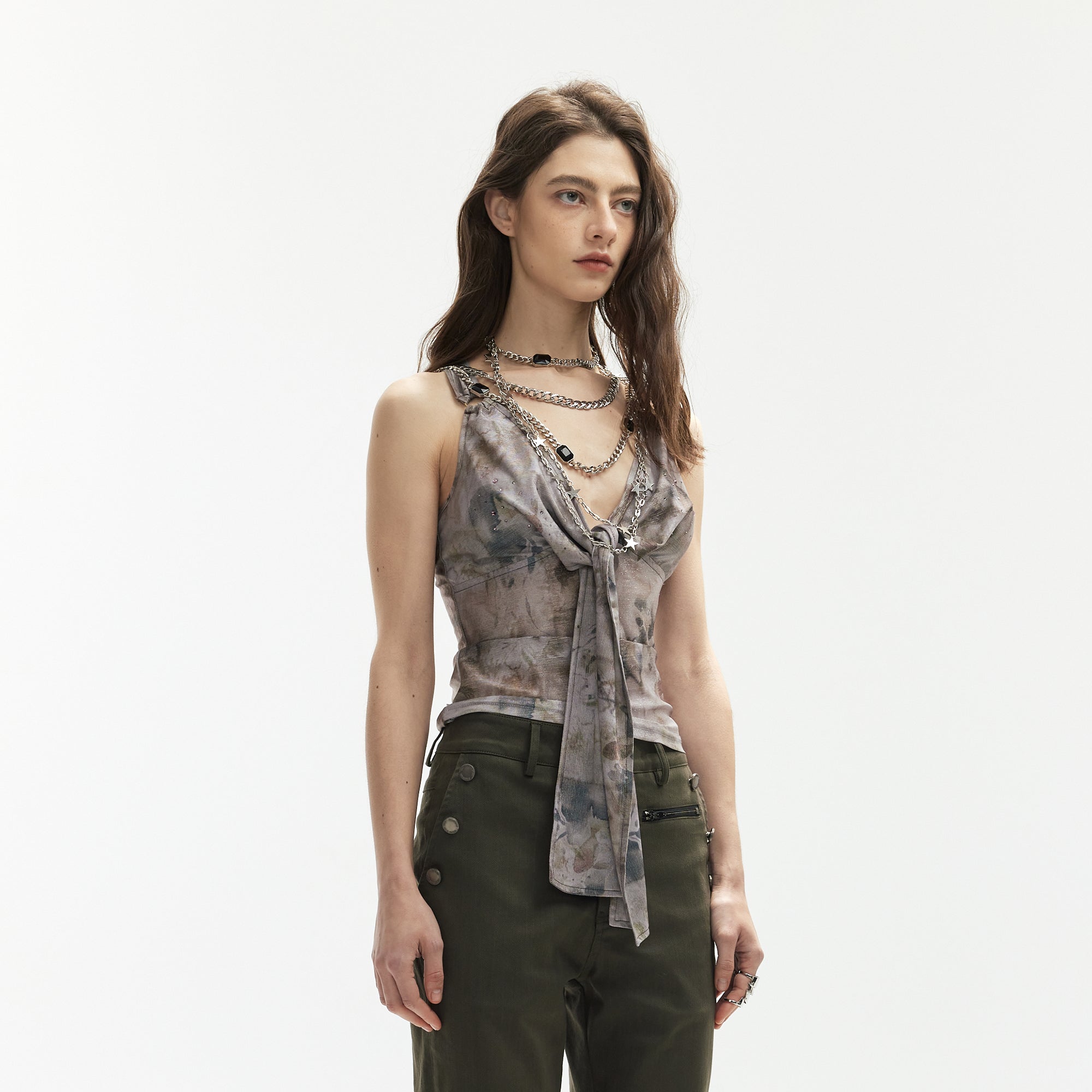 JIUWU PARK Tie-Dye Ring Halter Cami