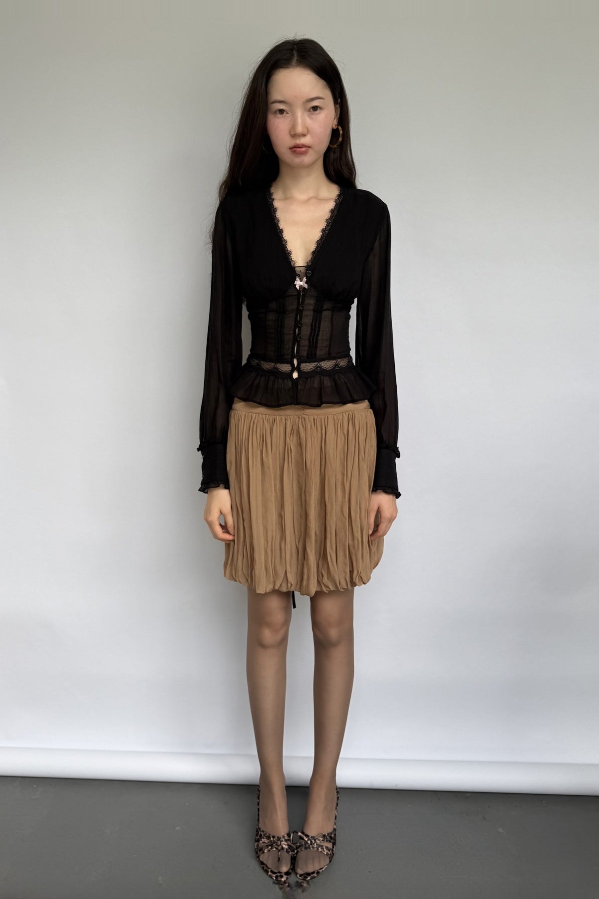 DOTYEARS Lace Slim-Fit Long-Sleeve Shirt — full body