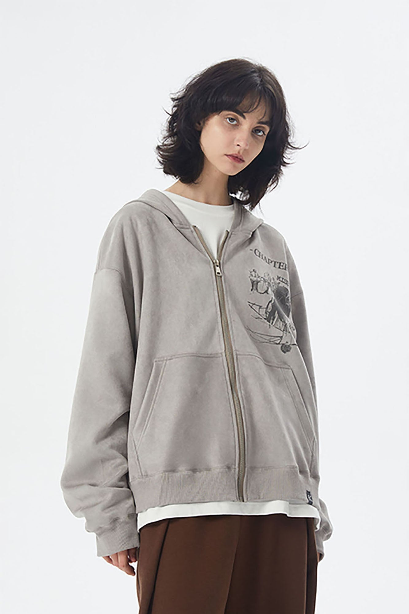 ERROR CODE ROBOT Graphic Suede Zip-Up Hoodie