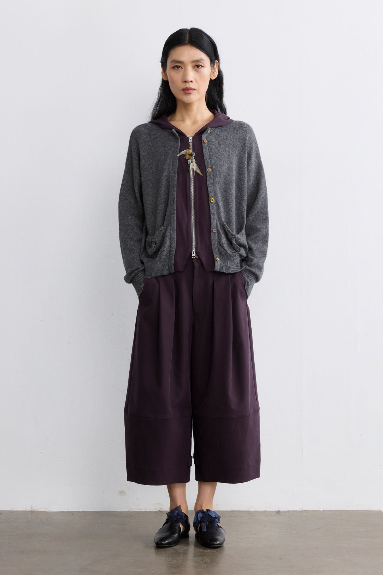 NOESE Faux Layered Hooded Cardigan