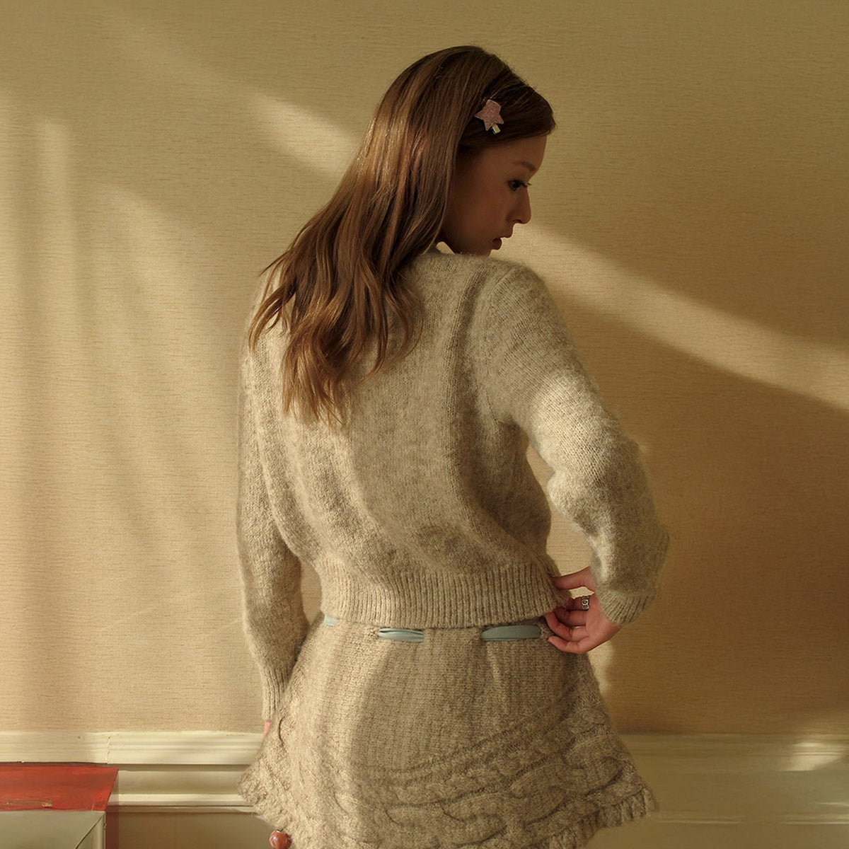 ANNIE ARMOR Cable-Knit Bow-Tie Cape Two-Piece Cardigan