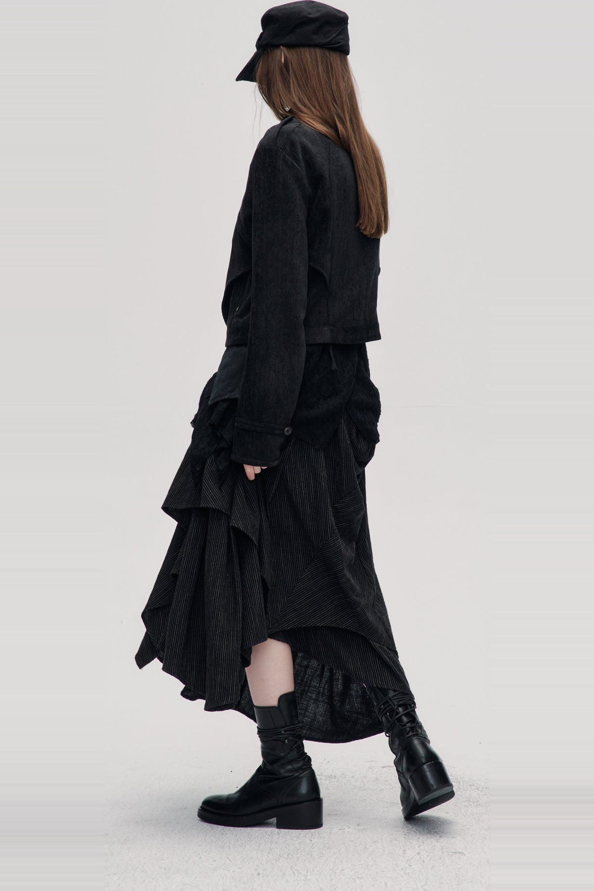 ILNya Nieternite Nifutur Striped Pleated Asymmetrical High-Waist Skirt — full body