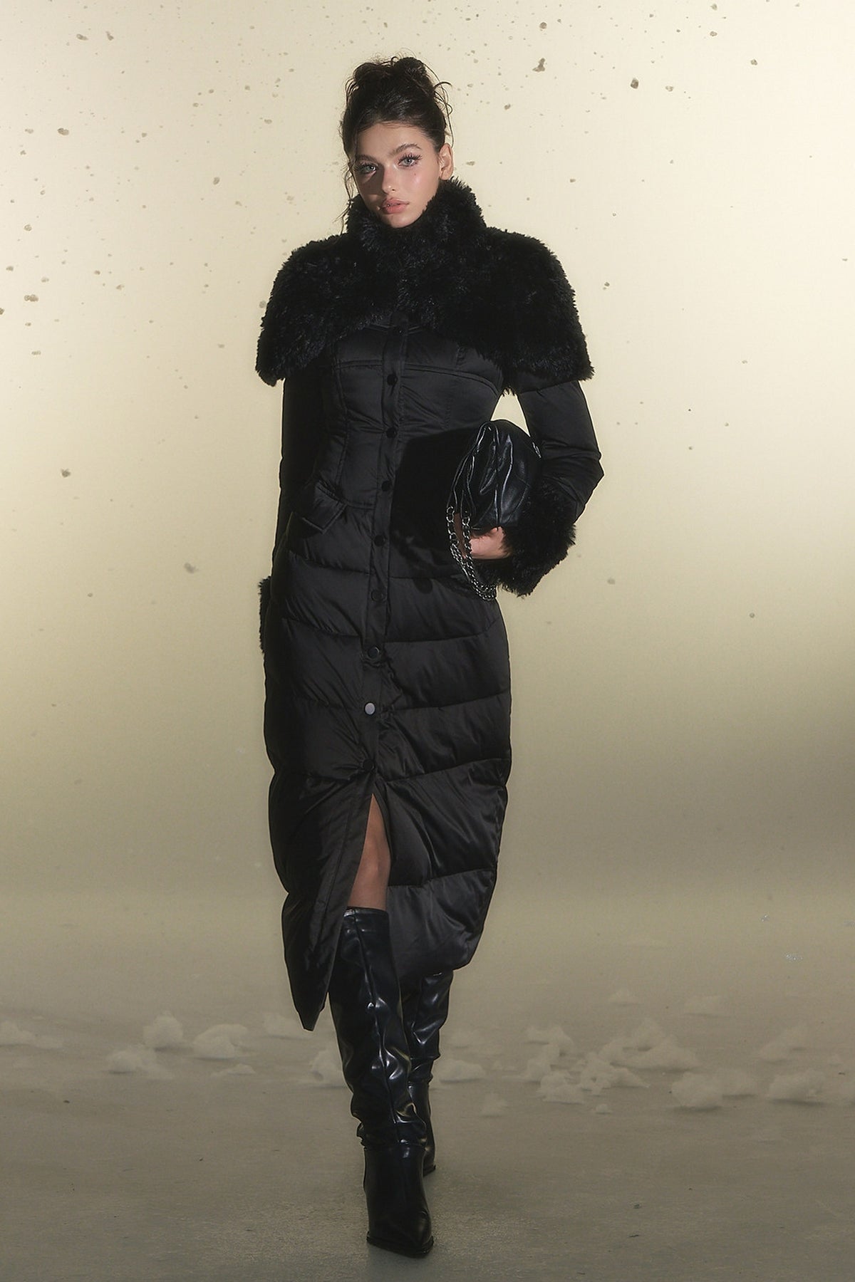 HIIMDAI Faux Fur Cape Vest Jacket — full body · Classic Black