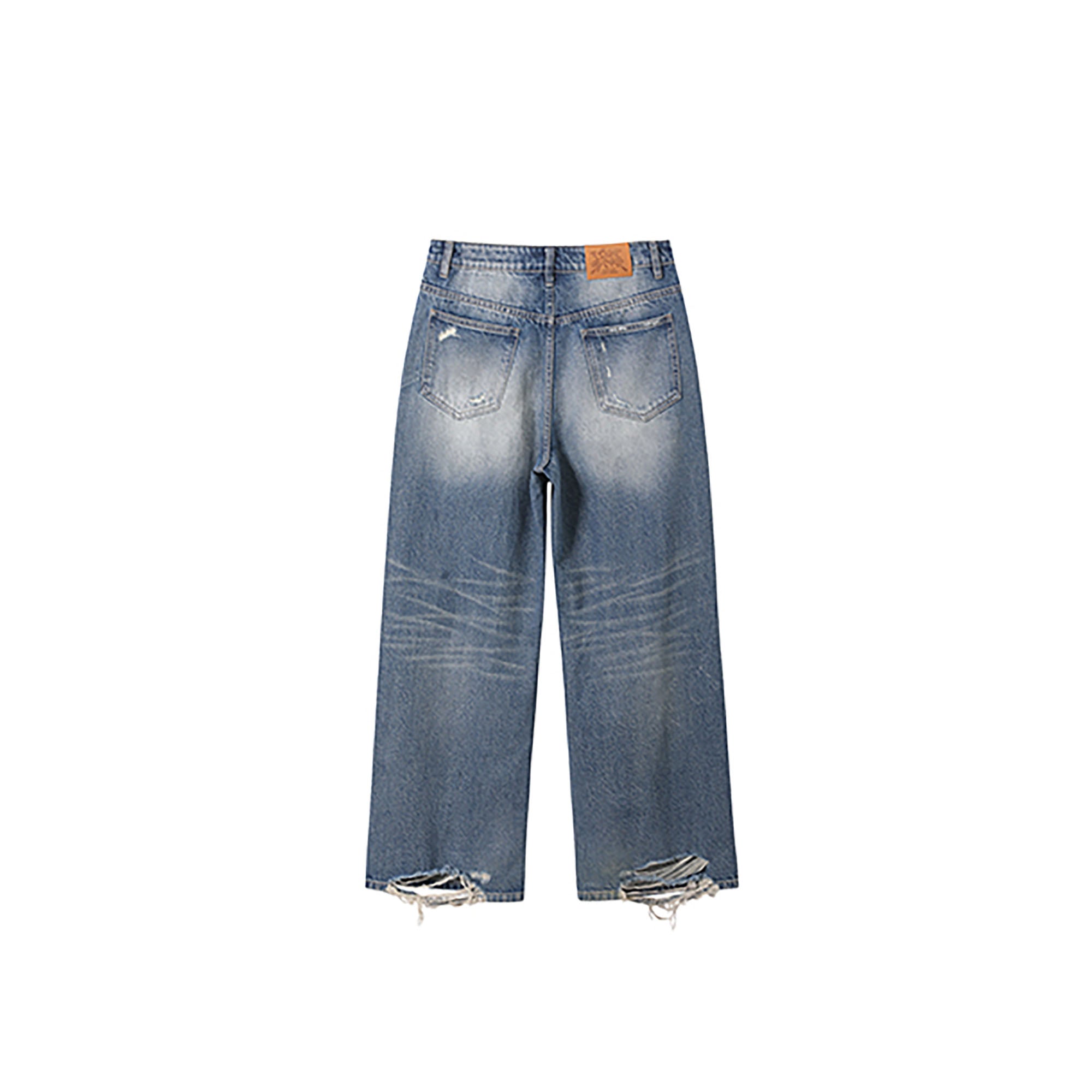 DONSMOKE Ripped Side Stripe Wide-Leg Jeans