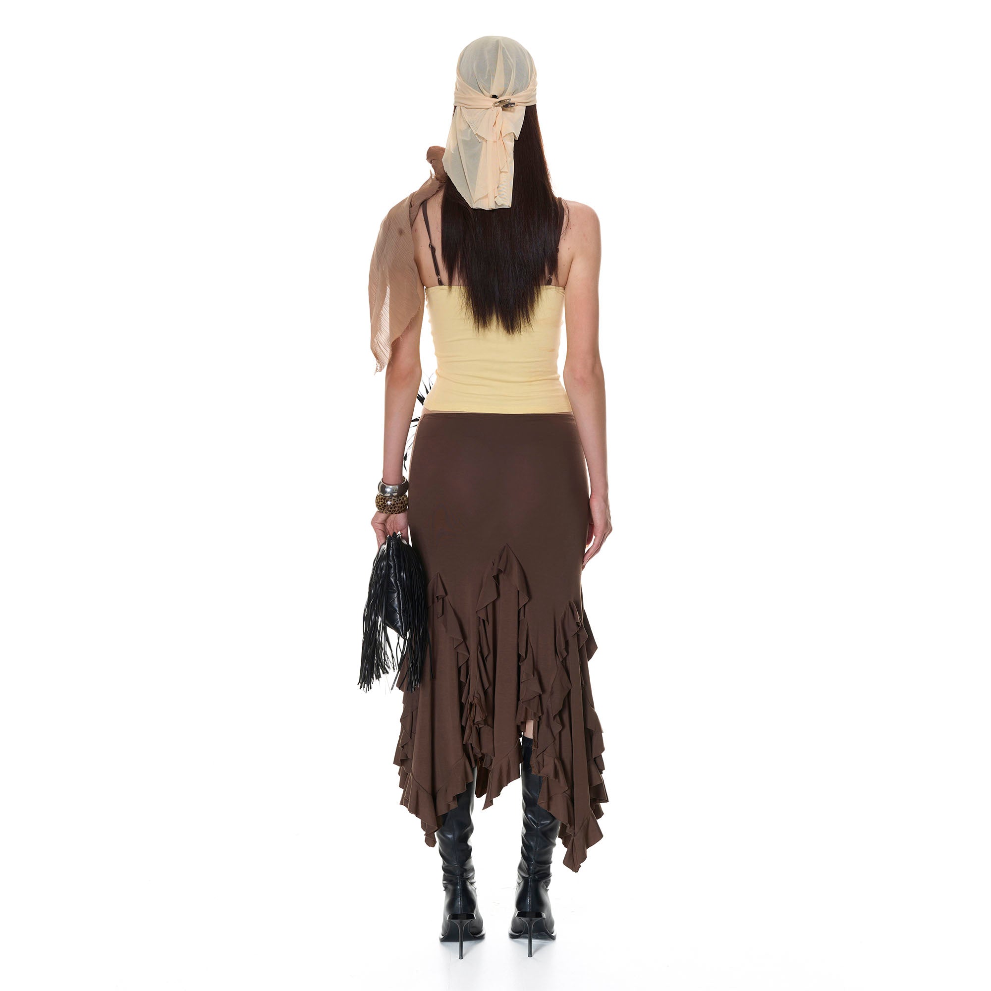 NEVER OFFEND L ANGEL Floral Ruffle Contrast Tank Top & Fishtail Skirt Set