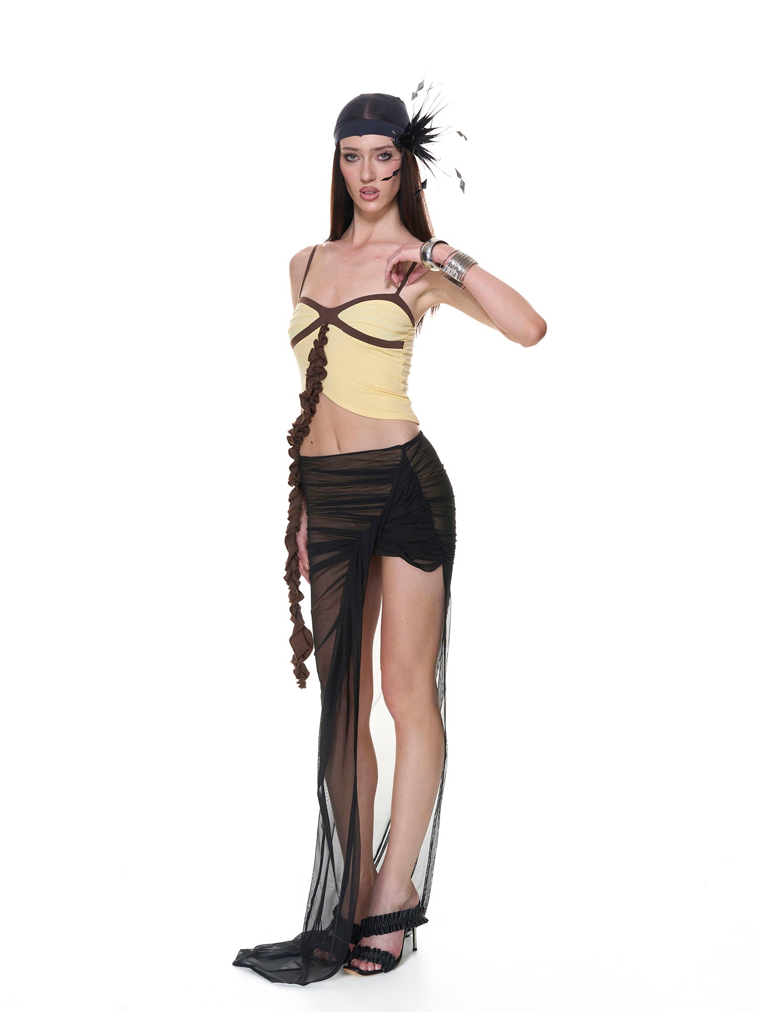 NEVER OFFEND L ANGEL Floral Ruffle Contrast Tank Top & Fishtail Skirt Set