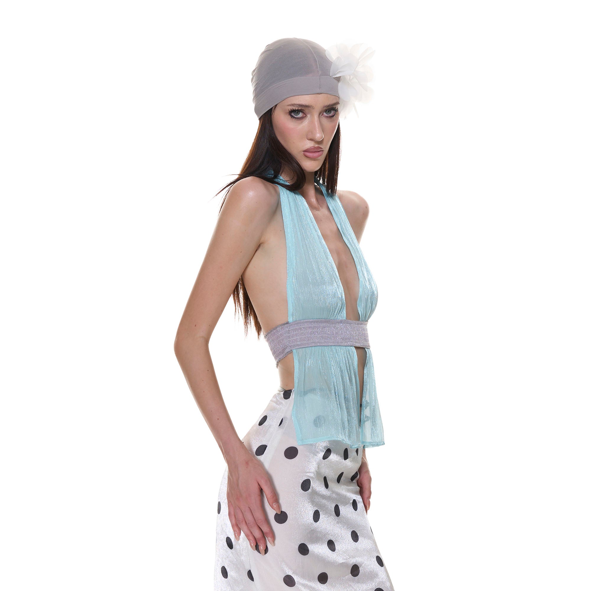 NEVER OFFEND L ANGEL Organza Halter Backless Tank Top
